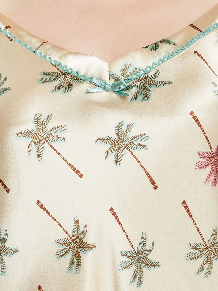 MARIA VICTORIA Women Night Dress Camisole Palm Tree Printed Gold