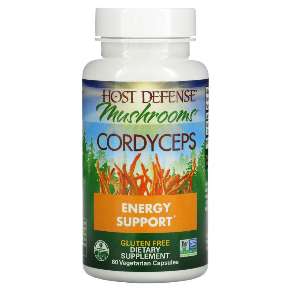 Fungi Perfecti, Host Defense, гриб кордицепс, поддержка выработки энергии, 60 вегетарианских капсул