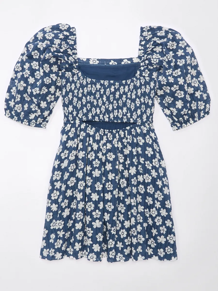 AMERICAN EAGLE WOMEN 7578 OPEN BACK PUFF SLV MINI 410 NAVY