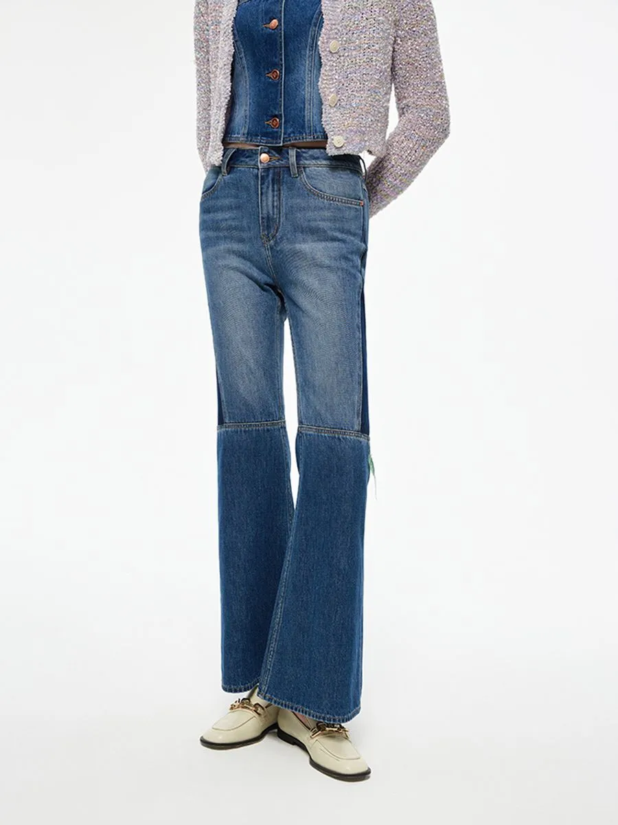 PORTSPURE Women Jeans Cropped Wide Leg Navy