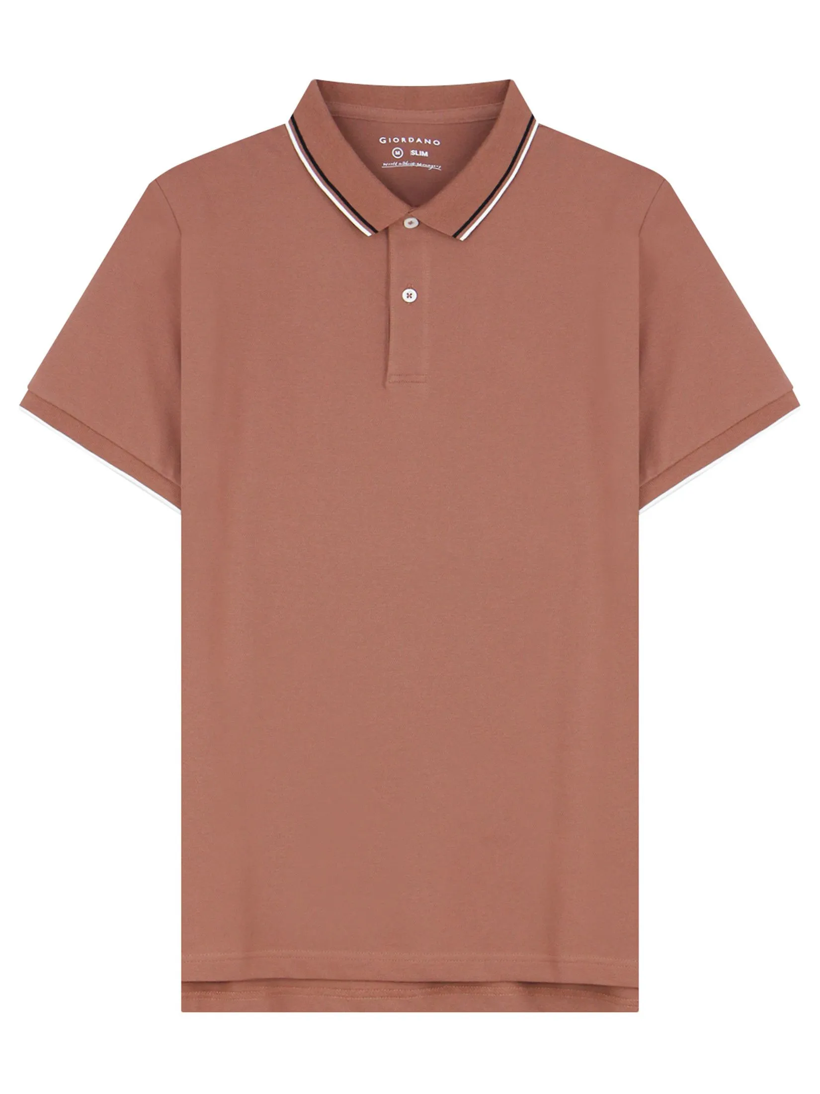 GIORDANO Men's Slim Cotton Lycra Polo Russet brown