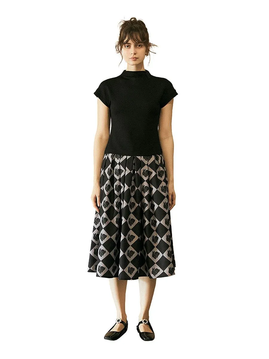 XUNRUO Women Black Rabbit Pattern Skirt