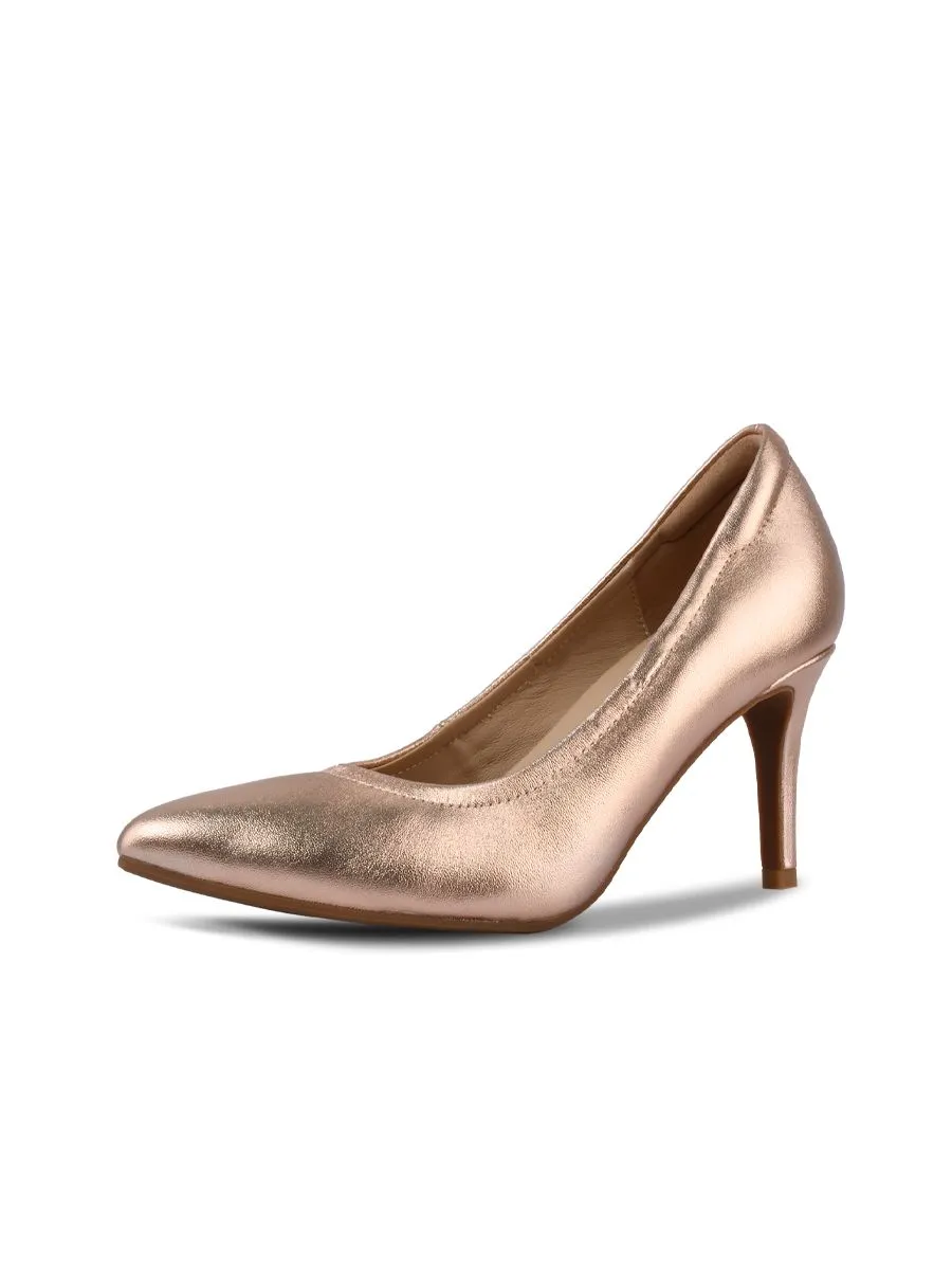 SIRENA Metallic Rose Gold Leather Court Shoes Pointed Toe High Heel 3 inch Cinderella