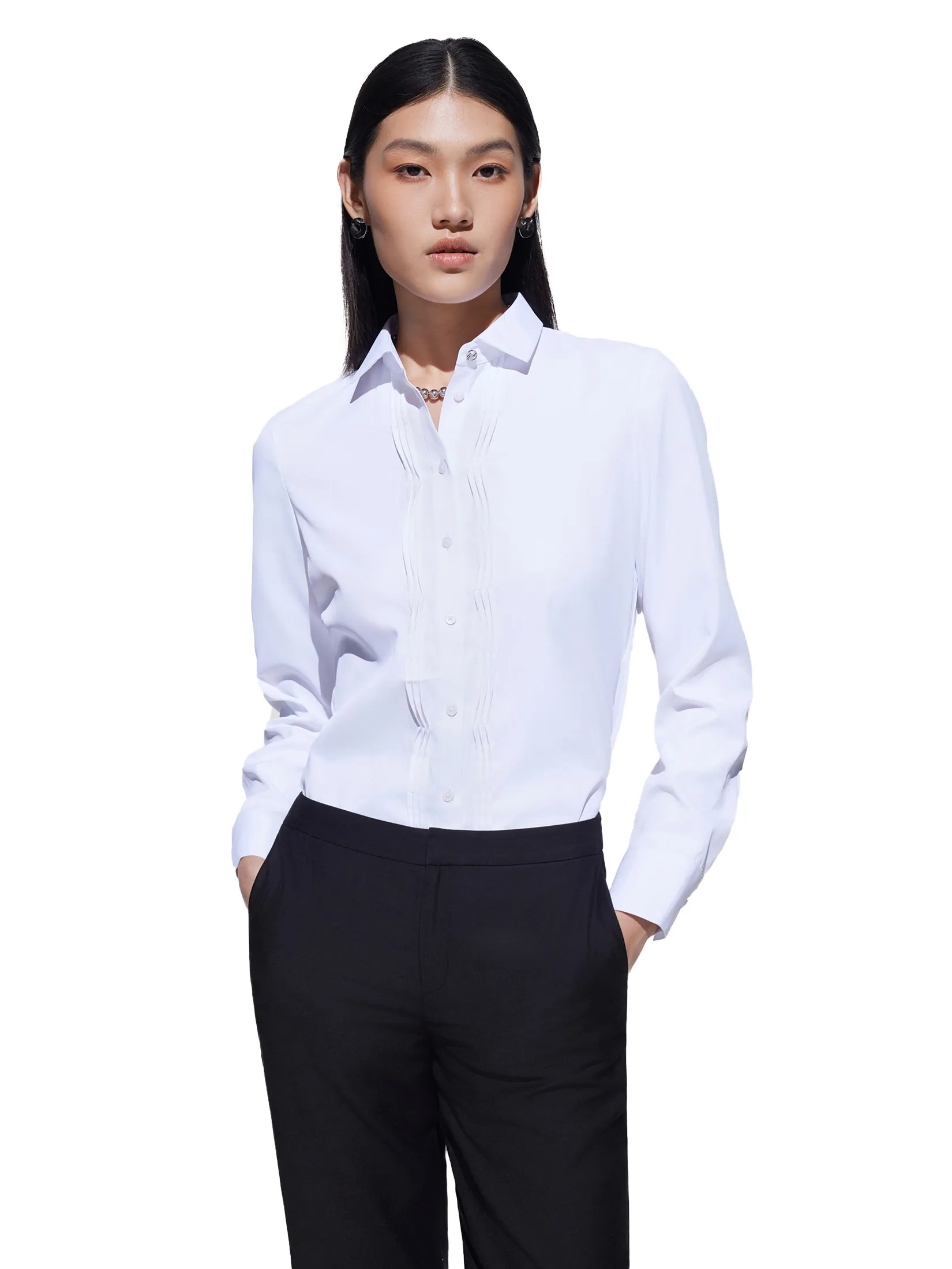 G2000 Women Clothing Coolmax Pin Tuck Shirt Slim Fit - White