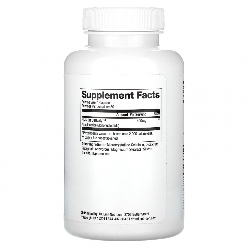 Dr. Emil Nutrition, NMN, никотинамидмононуклеотид, 400 мг, 30 капсул