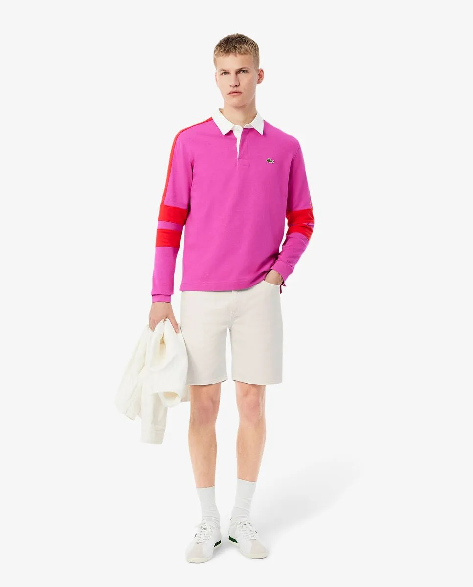 LACOSTE Straight Fit Denim Bermuda Shorts White