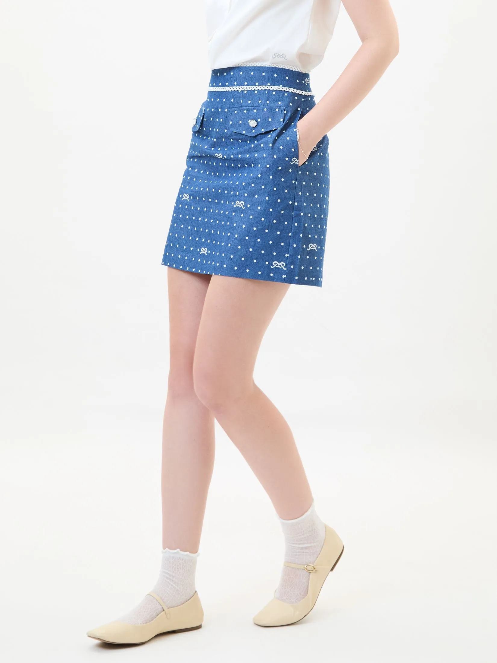 EP Logo and Dot Print Skirt Woman Indigo