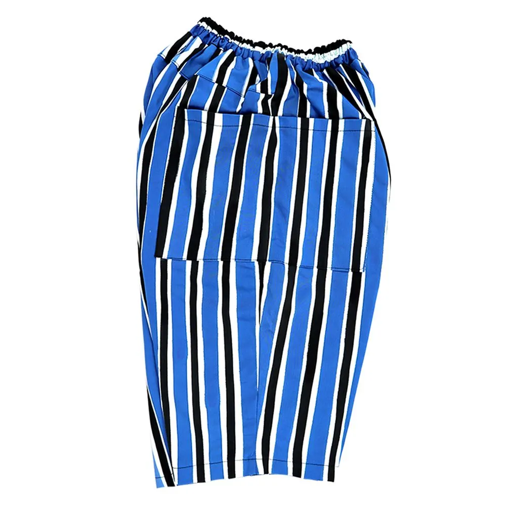 LAGOM Blue Short Pants : Black White and Blue Stripe Pattern Pants