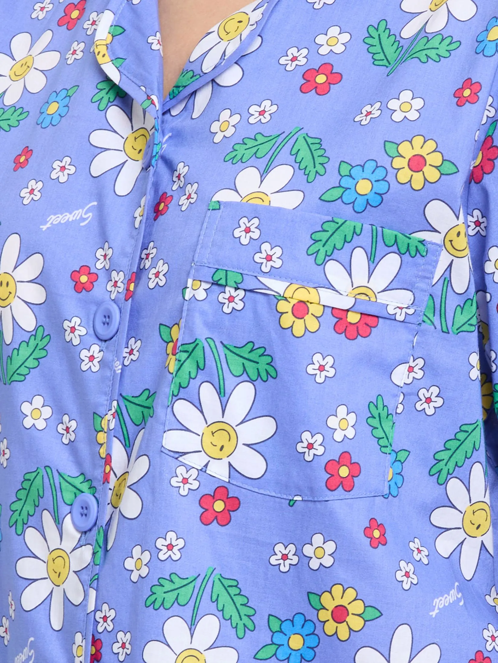 SWEET SENSATIONS Women Pyjamas Hawaii Shirt Long Sleeves + Pants Print Navy