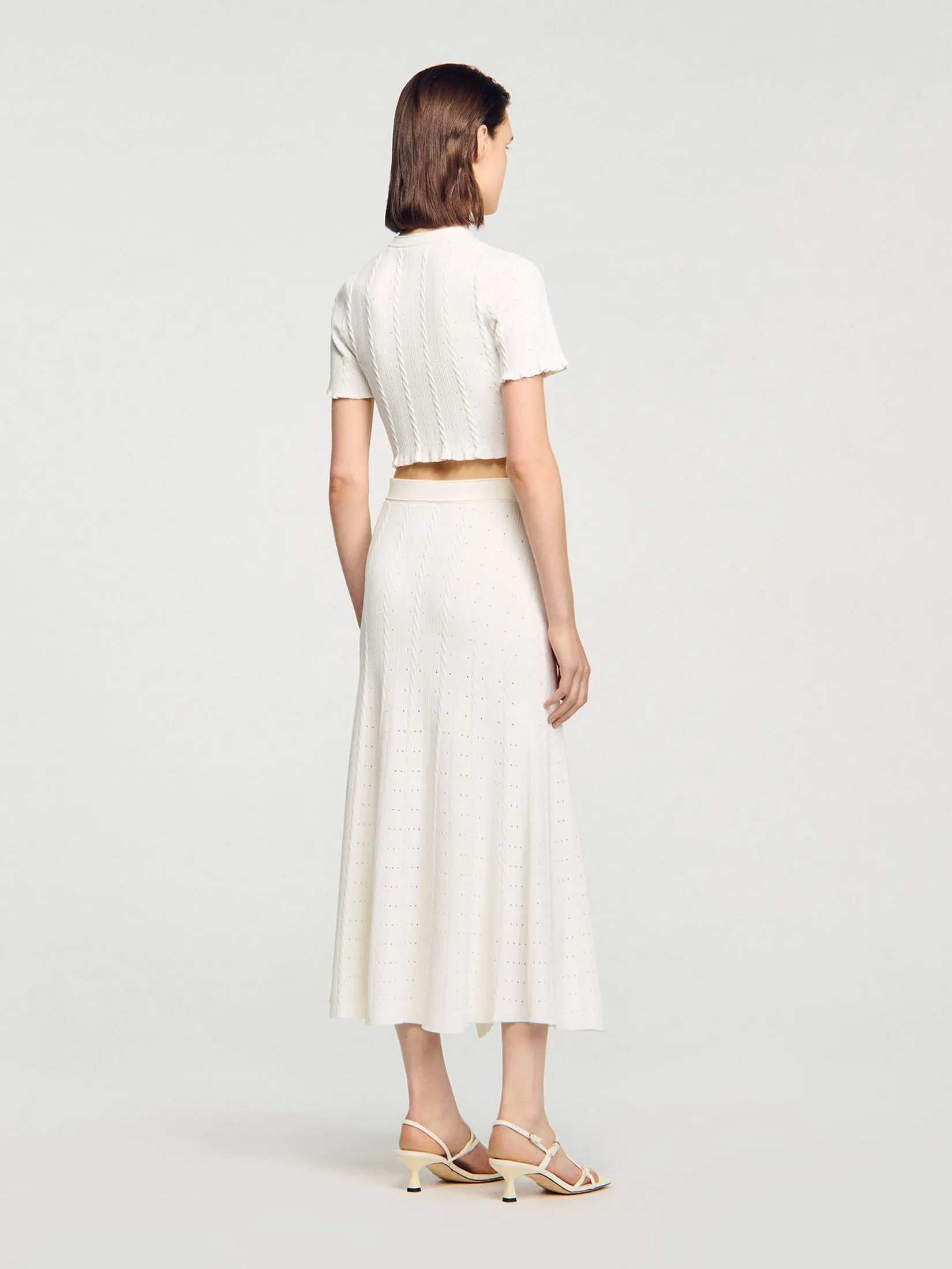 SANDRO Cropped Pointelle Knit Cardigan