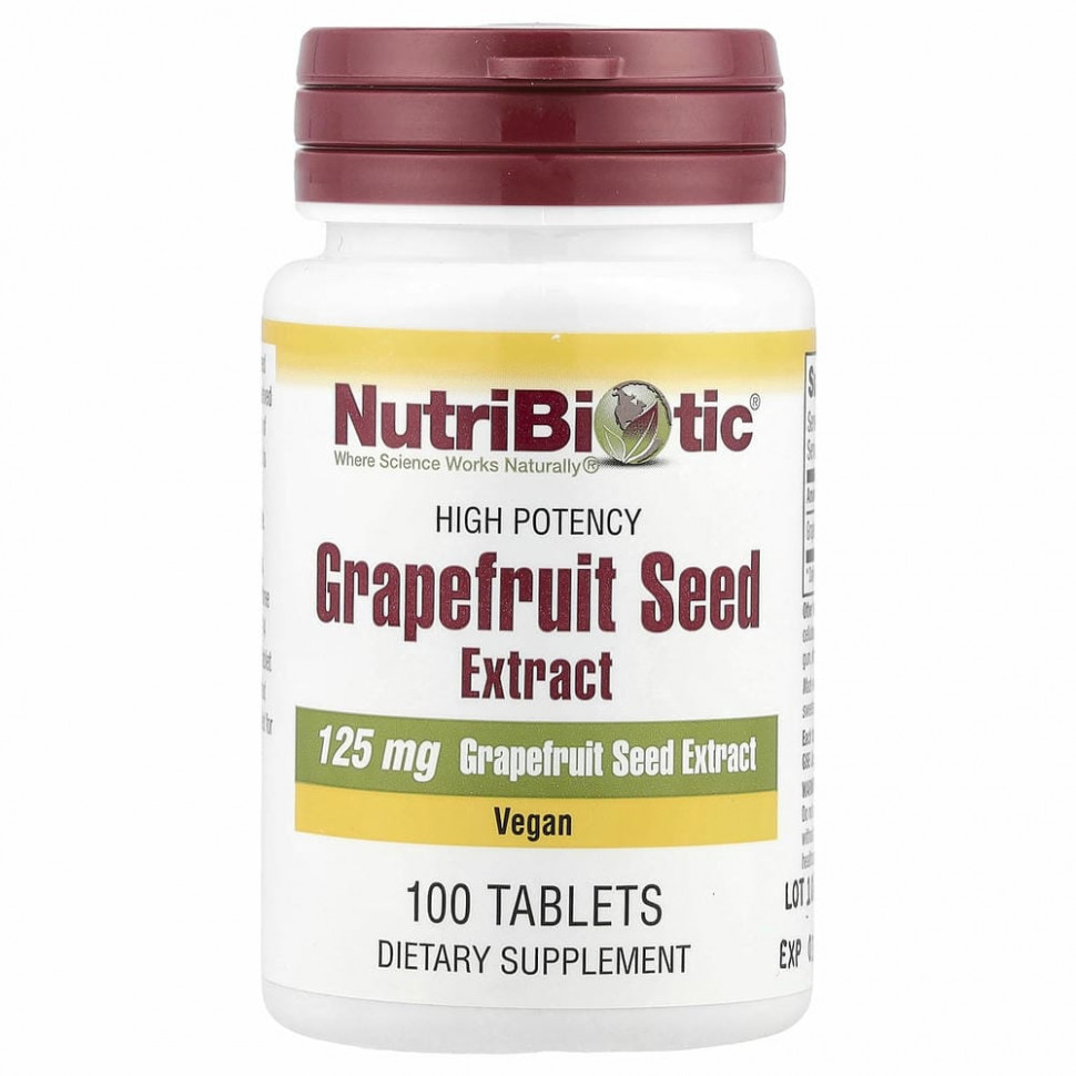 NutriBiotic, экстракт семян грейпфрута, 125 мг, 100 таблеток