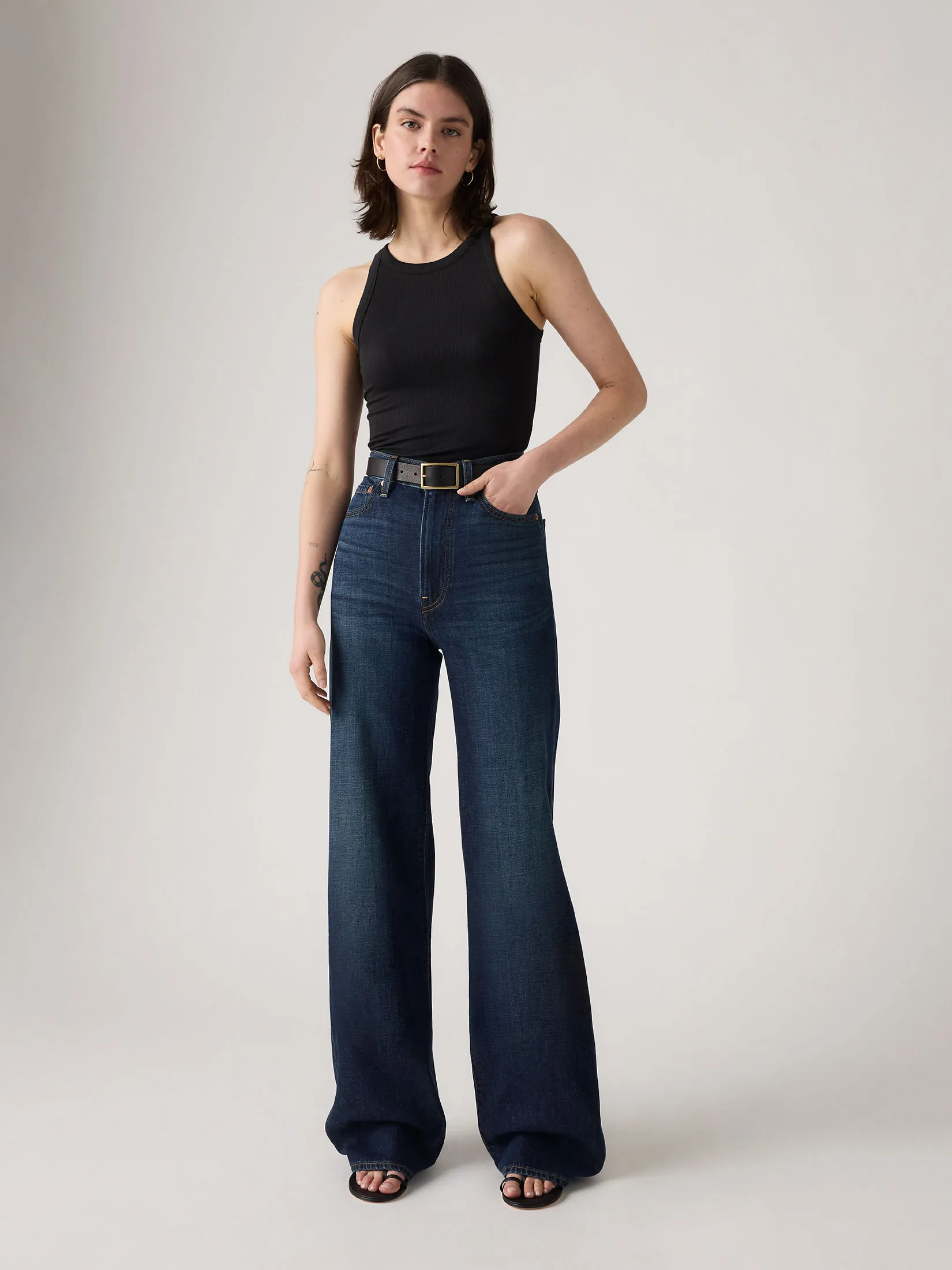 LEVI'S Women s Ribcage Wide-Leg Jeans Dark Blue