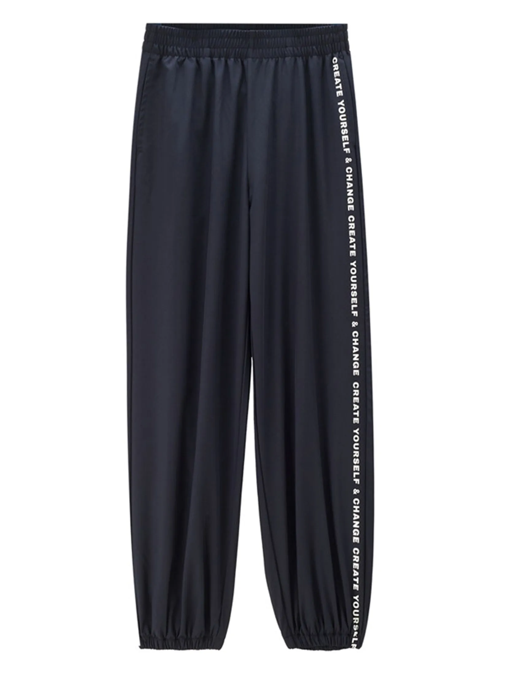 GIORDANO Women's Online Exclusive Elastic Waist Printed Joggers Navy Blue