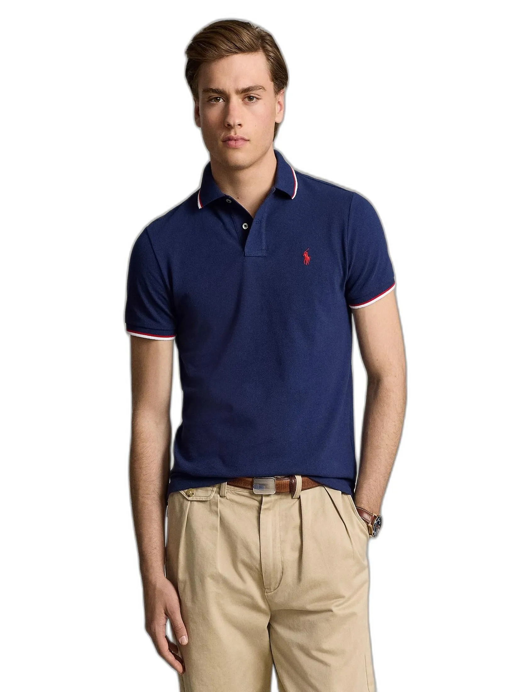 POLO RALPH LAUREN Custom Slim Fit Mesh Polo Shirt MNPOKNI1N821358 400 BLUE Size - S
