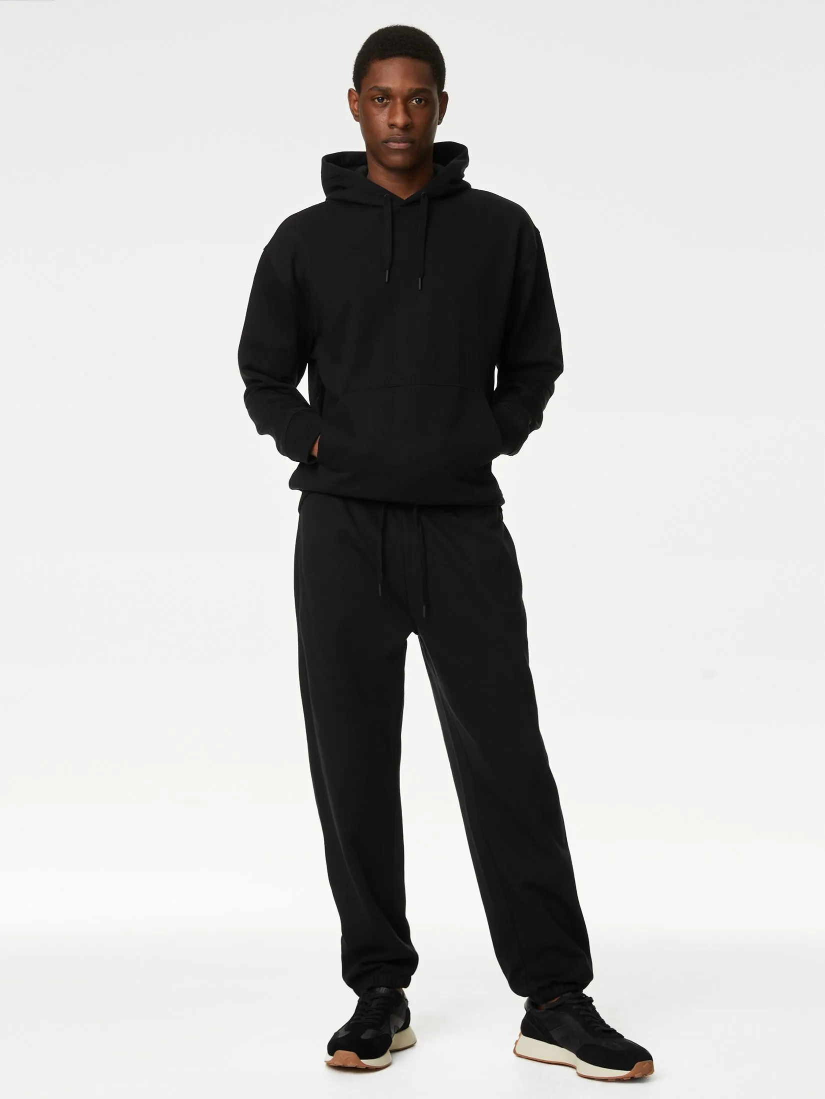 MARKS & SPENCER Men Joggers Cotton Rich Oversized Black