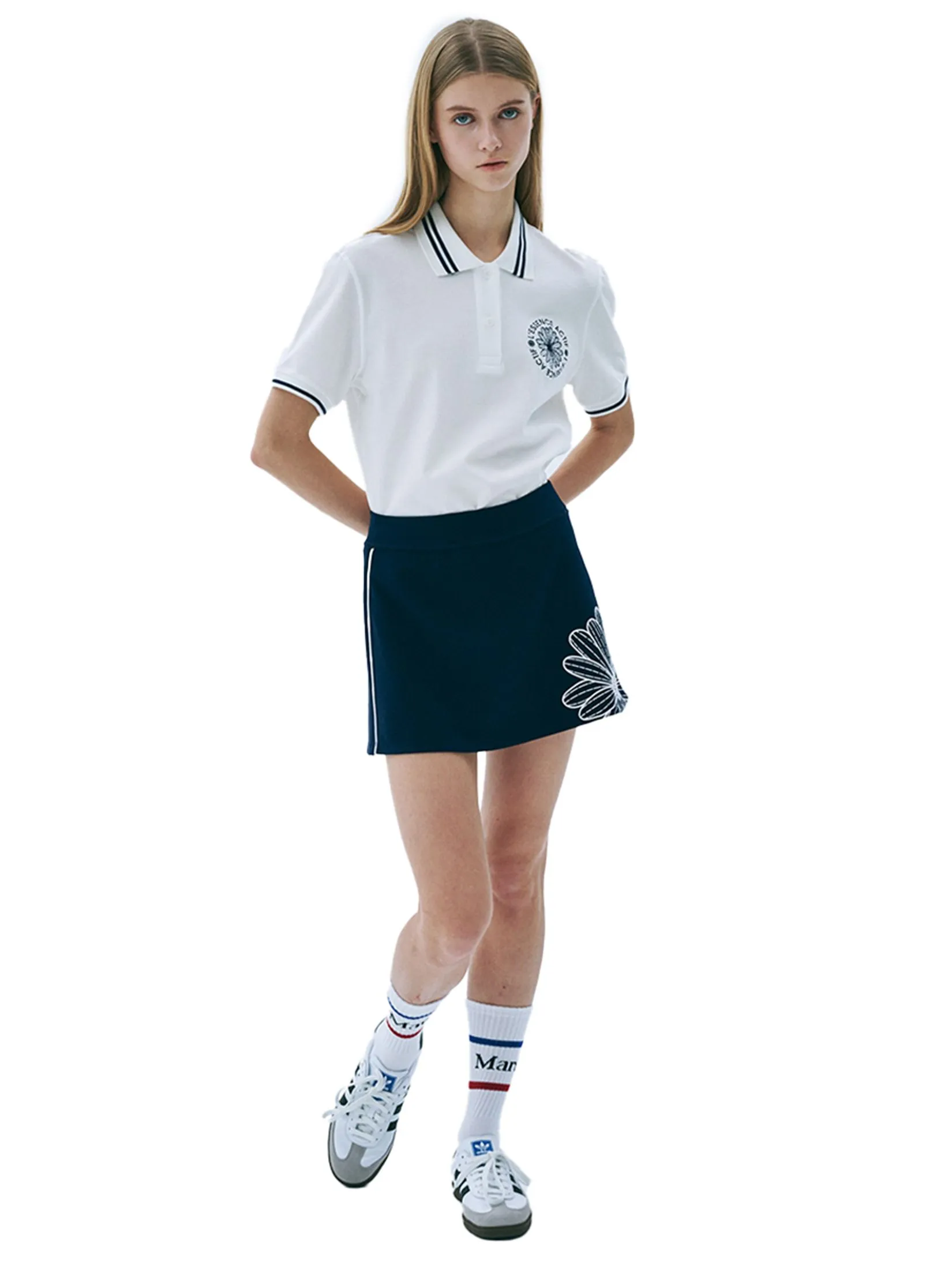 MARDI MERCREDI ACTIF A Line Mini Skirt Theflower Navy Ivory