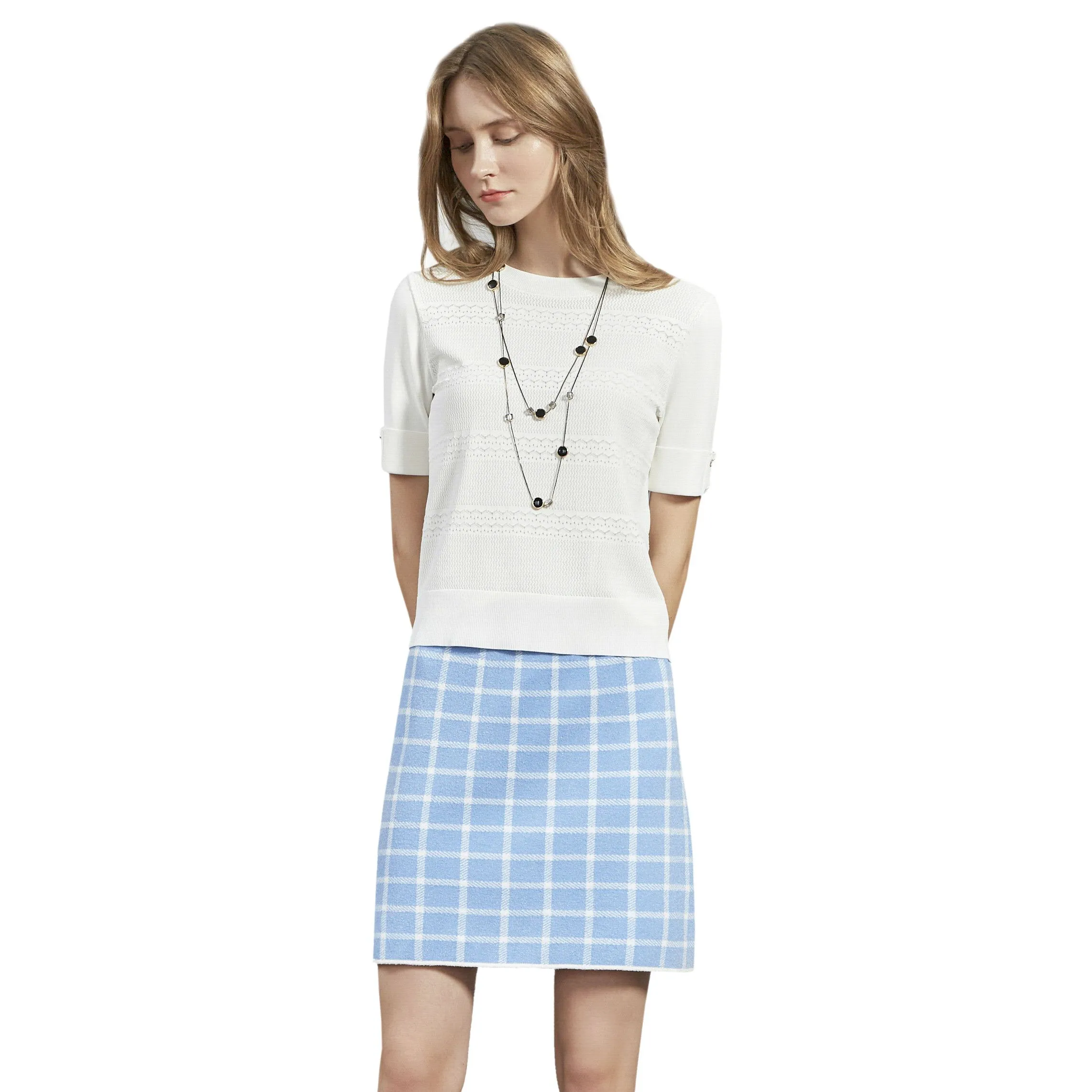 JESSICA CRYSTAL BLUE / OFF WHITE LOOP YARN SKIRT