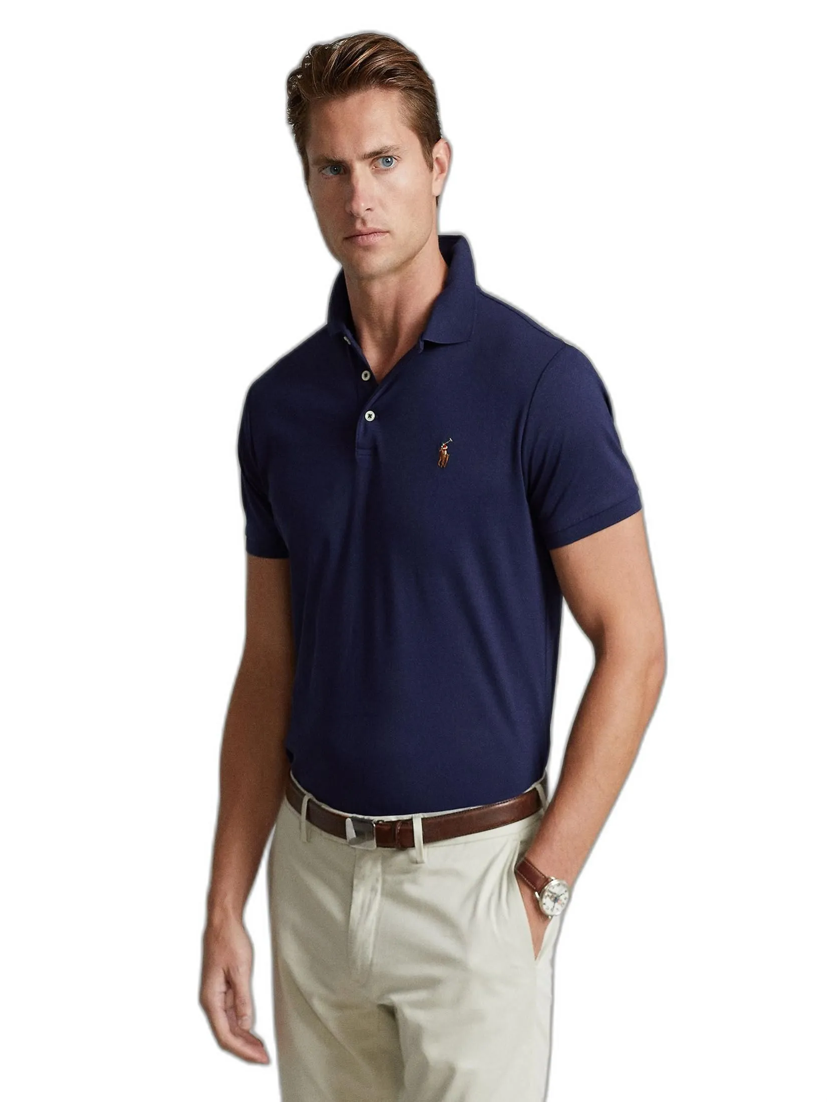 POLO RALPH LAUREN Polo Ralph Lauren POLO-Custom Slim Fit Soft Cotton Polo Shirt MNPOKNI1N821086 410 NAVY-410 Size - L