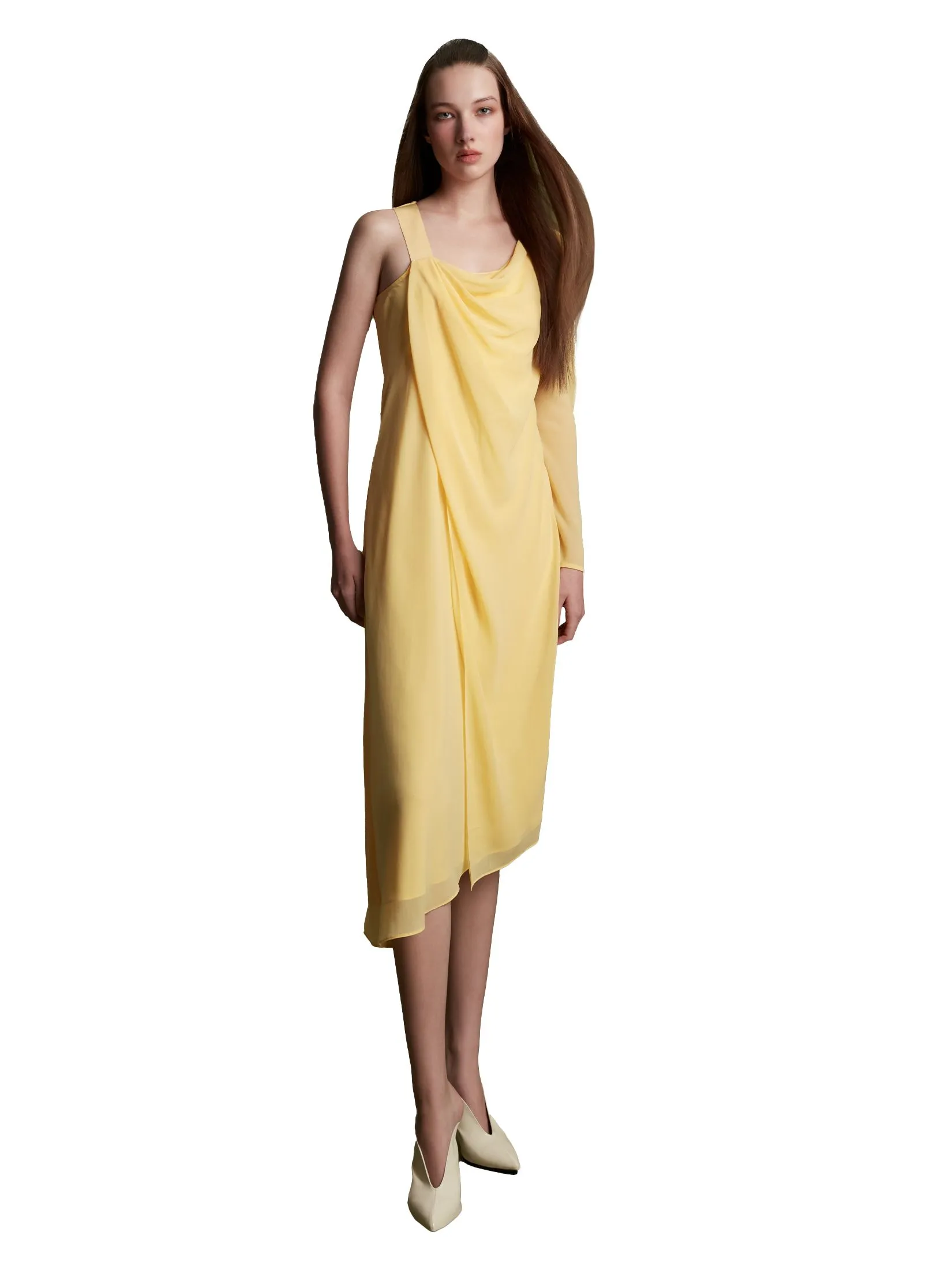 ARCHIVE026 Sheer Asymmetric Dress In Yellow