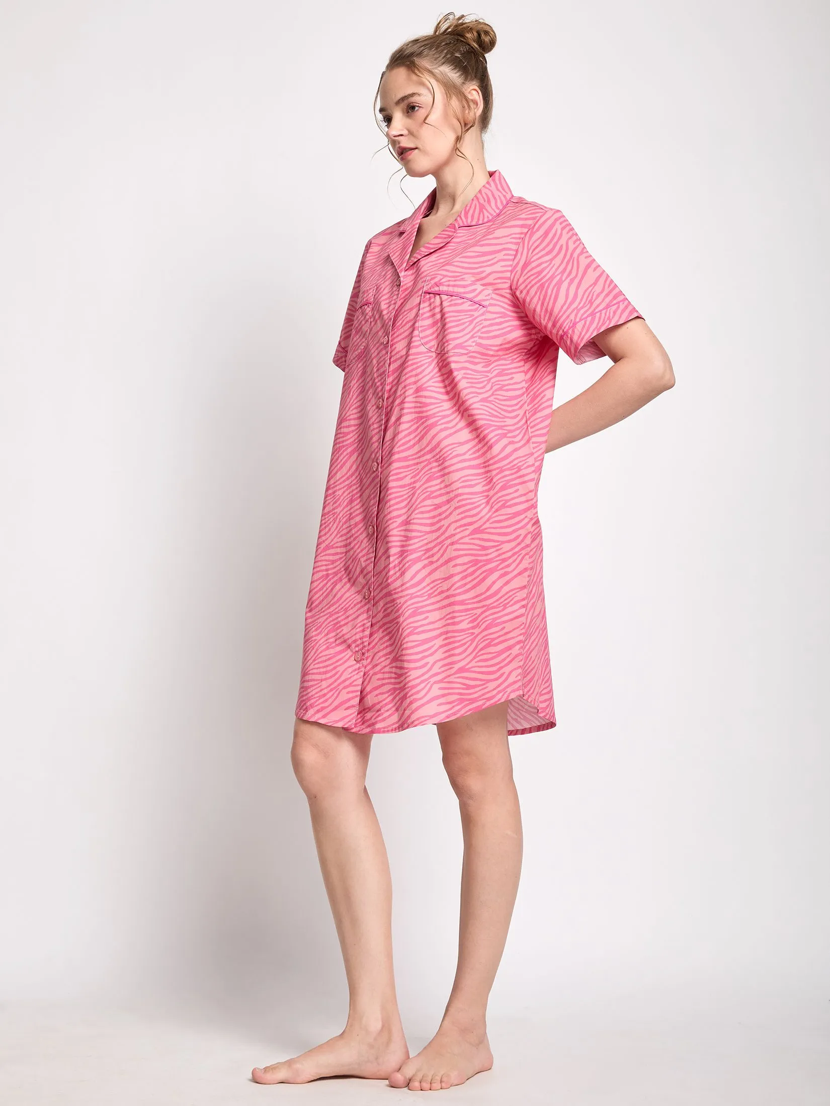 FOF Women Dress Sleepwear Short Sleeves Linning Pink