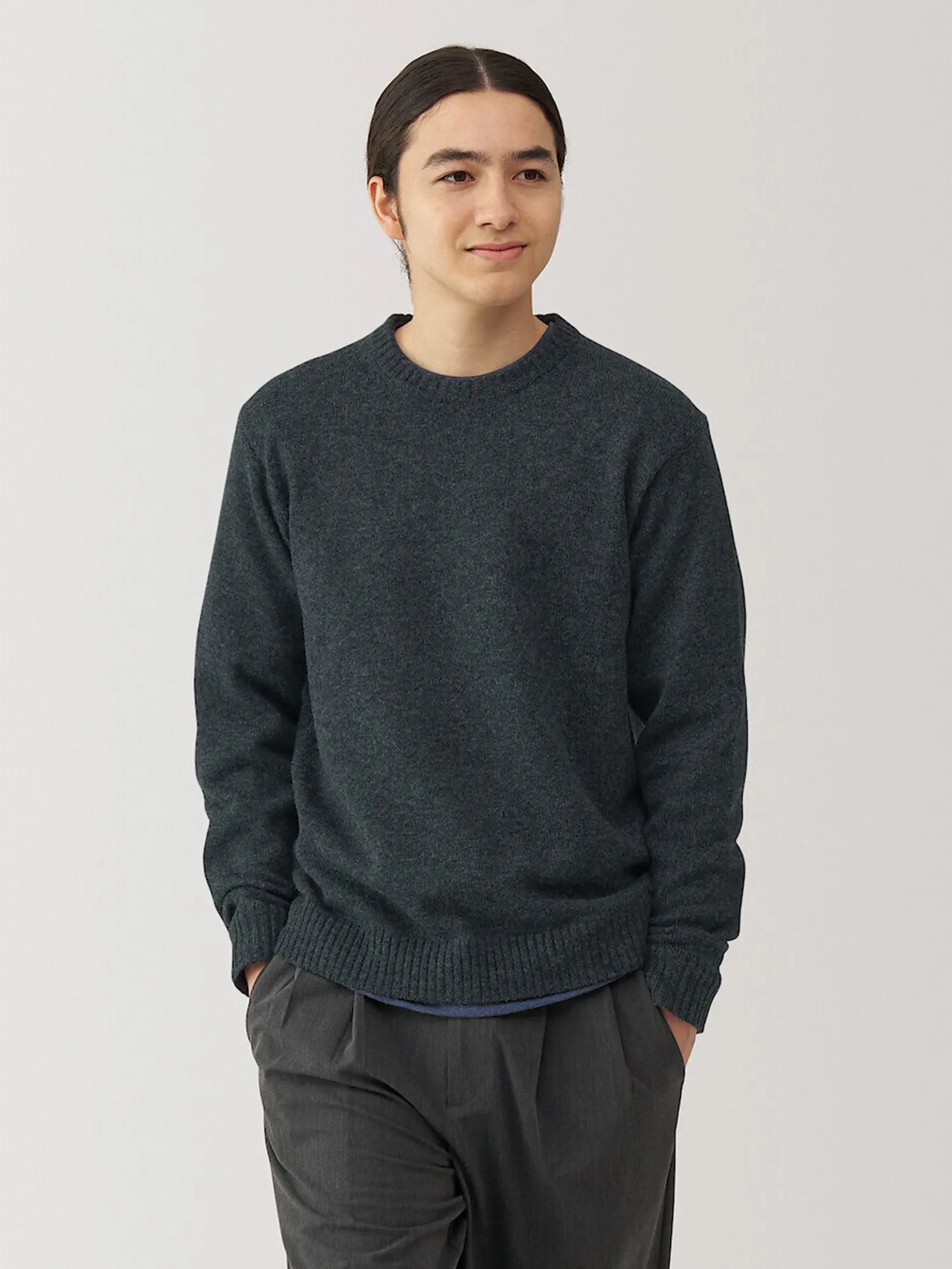 MUJI Men Sweater Washable Mid-Gauge Crew Neck