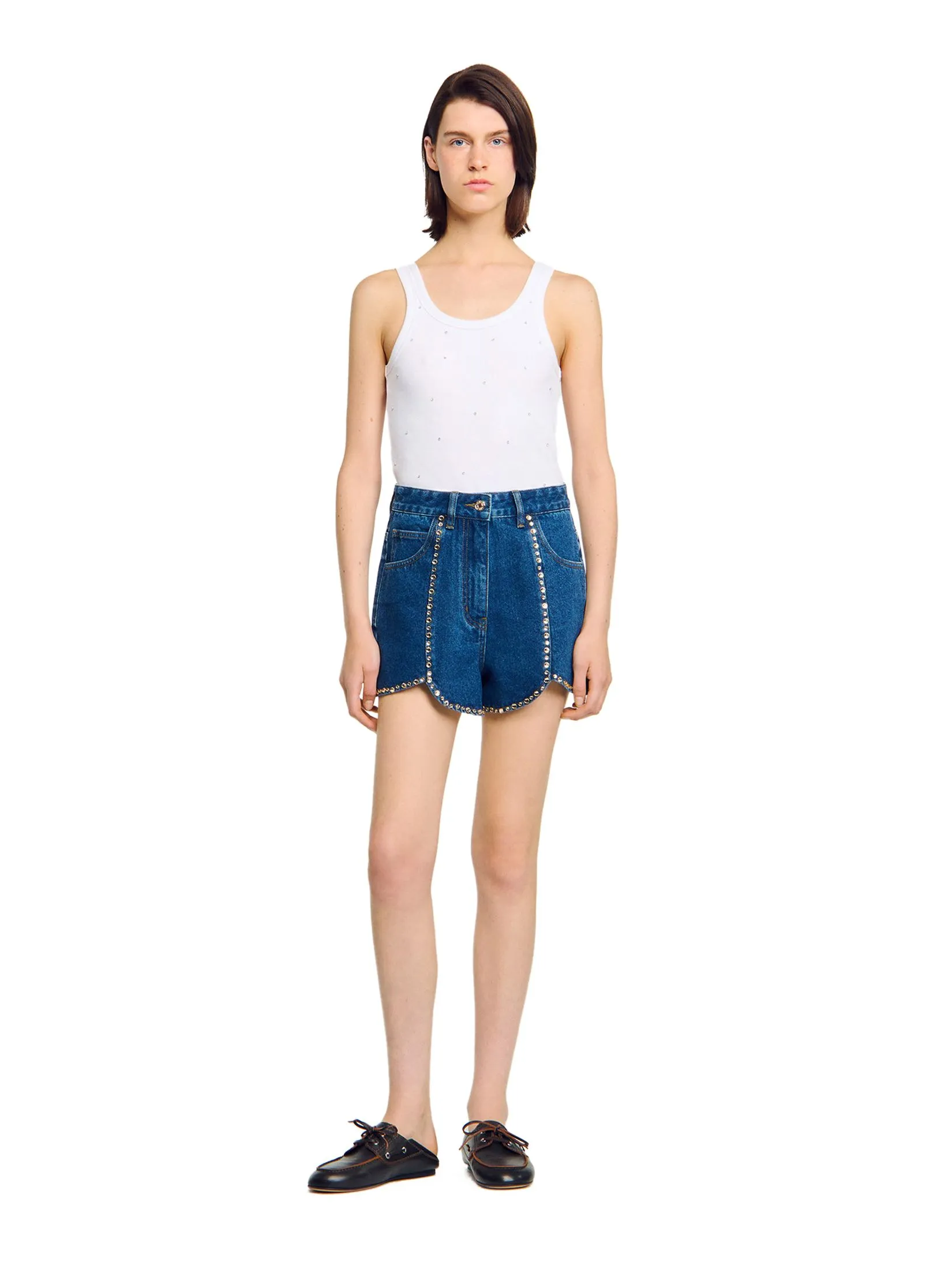 SANDRO Rhinestone Denim Shorts Size - 36 EU