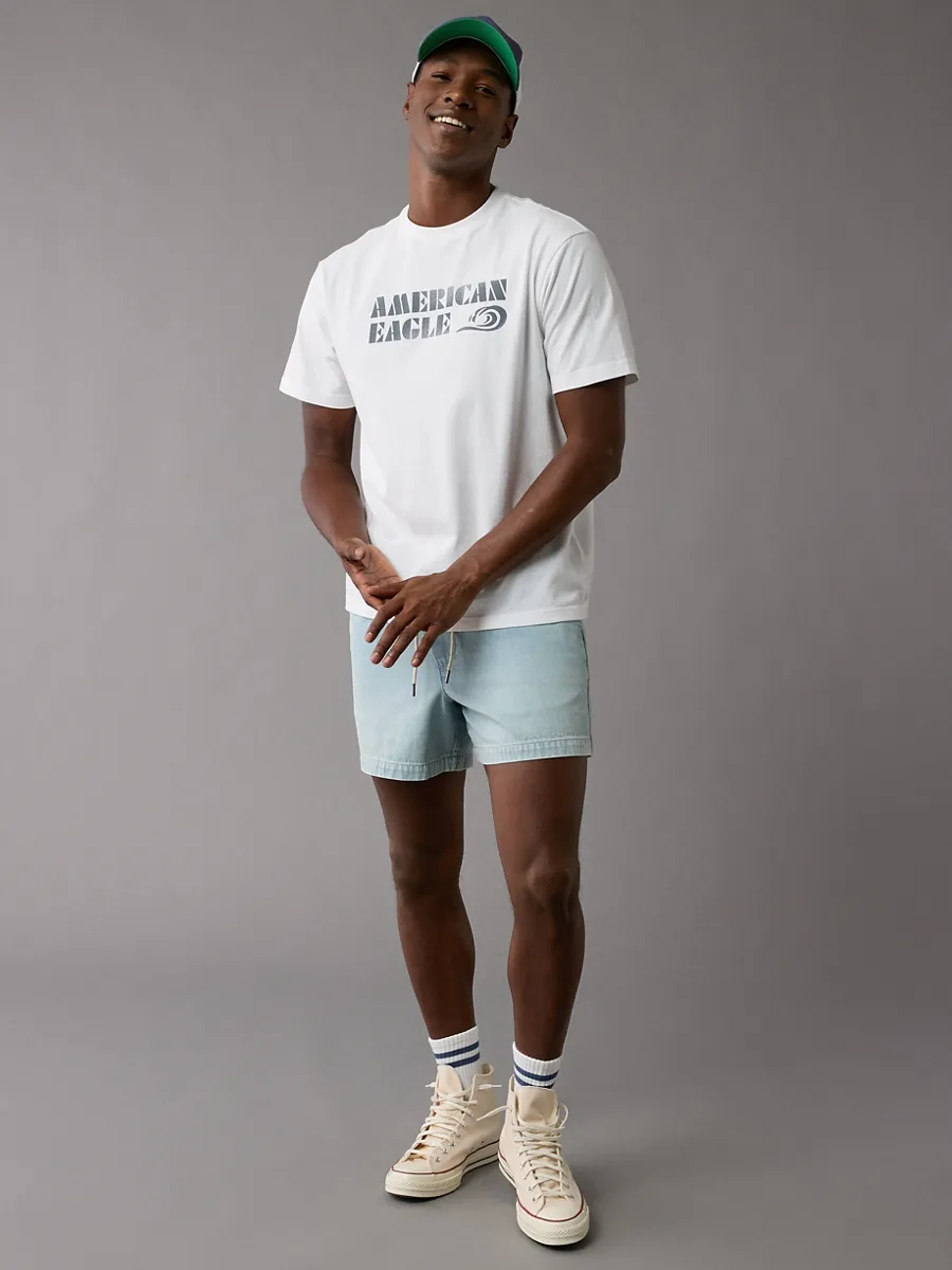 AMERICAN EAGLE MEN G SS BRAND ALOHA SET IN TEE- PC DYE + SERIOUSLY SOFT WASH 100 WHITE