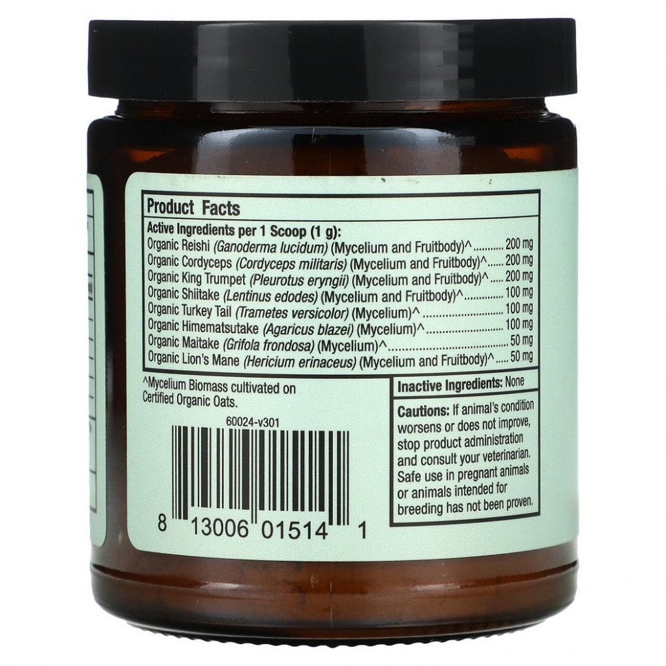 Dr. Mercola, органический ферментированный комплекс с грибами, для кошек и собак, 60 г (2,11 унции)