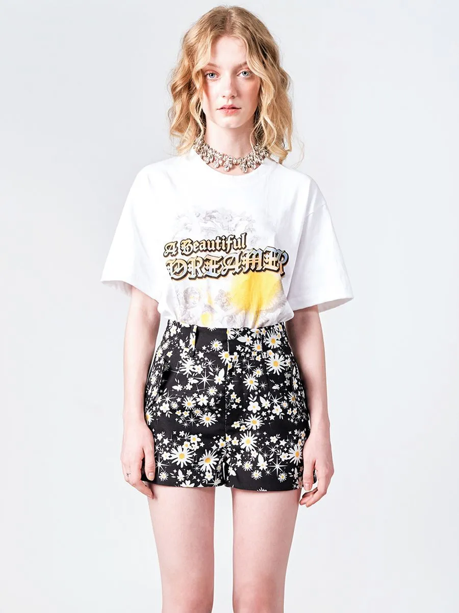KLOSET (PF24) Women Daisy Print Shorts Black