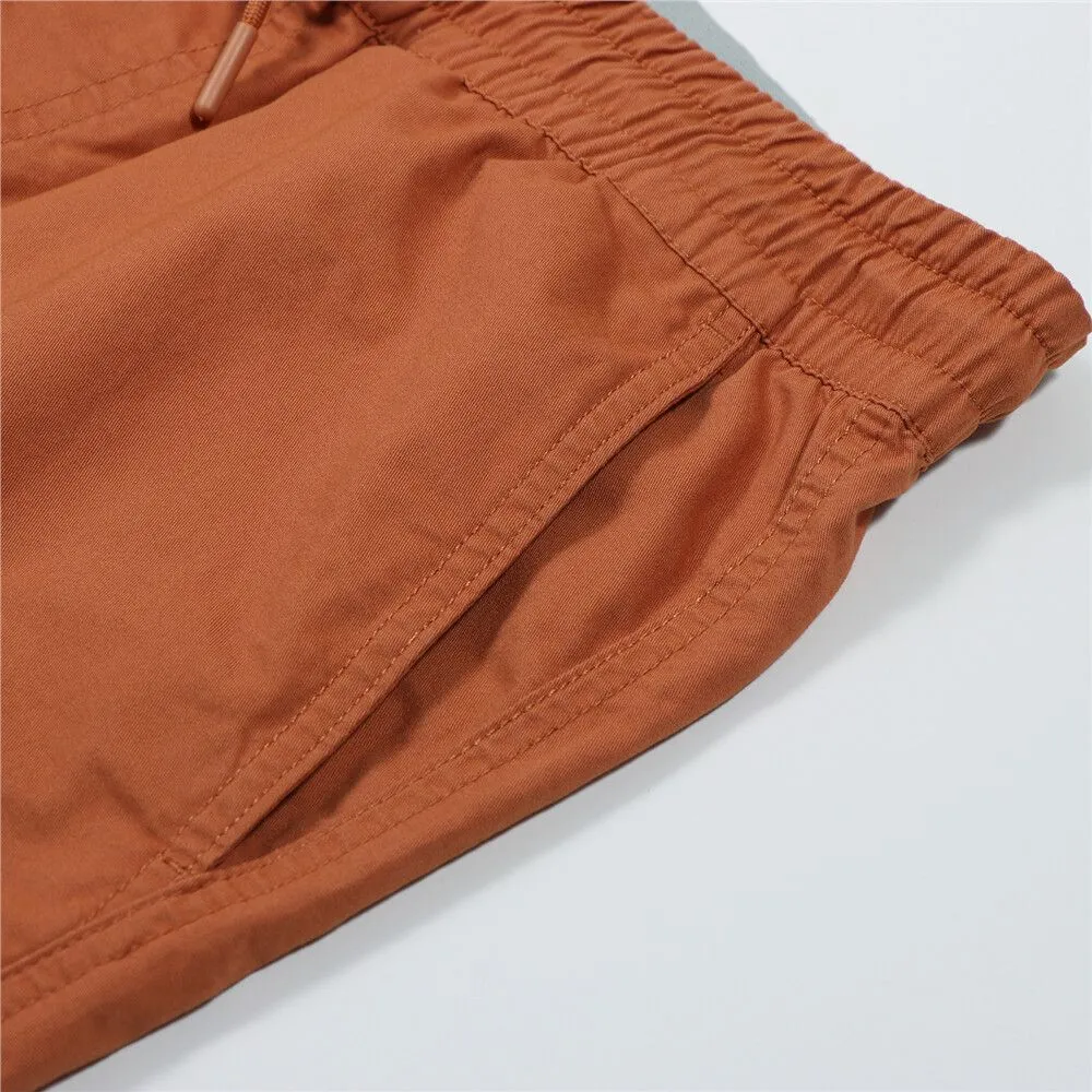 GIORDANO Orange Men's Mid-Rise Slim Fit Elastic Waist Twill Bermuda Shorts
