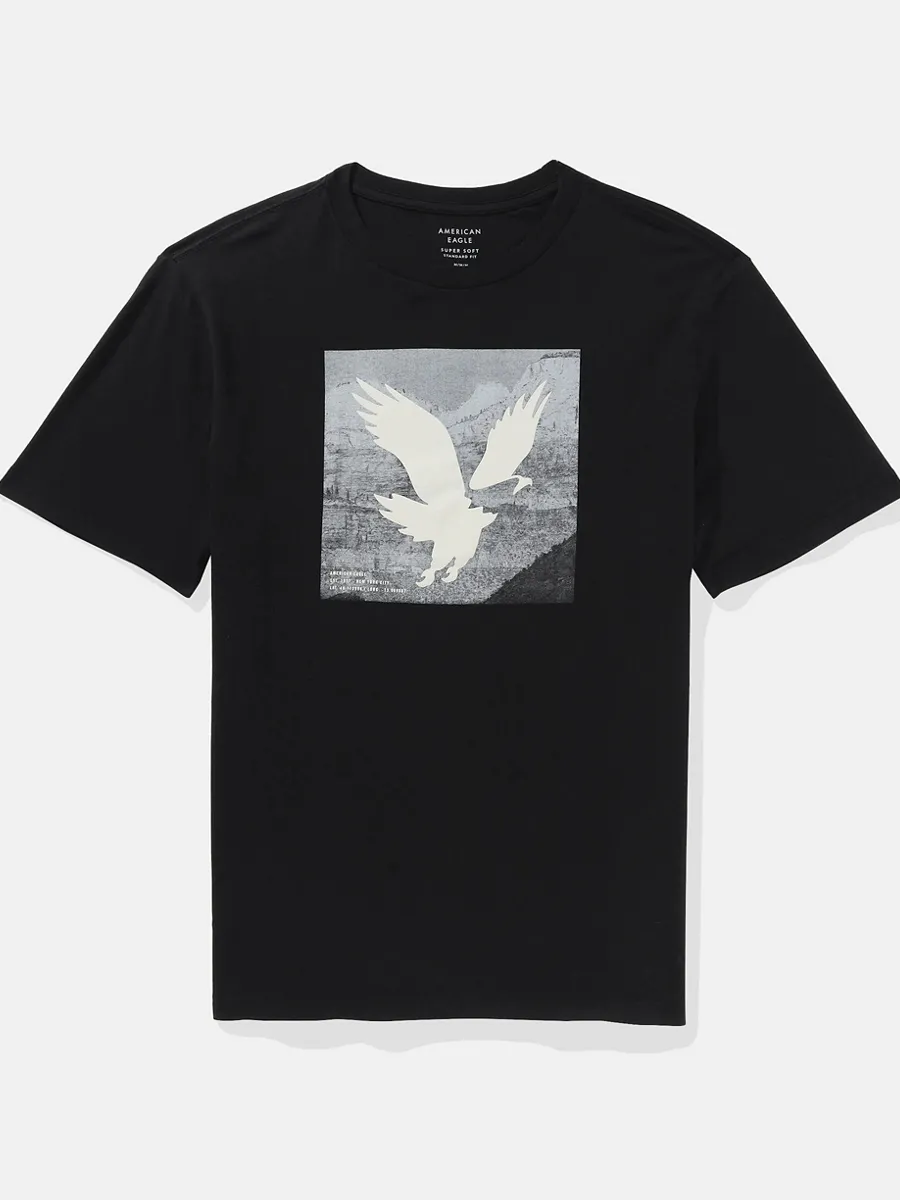 AMERICAN EAGLE MEN G SS CORE BRAND SET IN TEE- PC DYE + SERIOUSLY SOFT WASH 001 BLACK