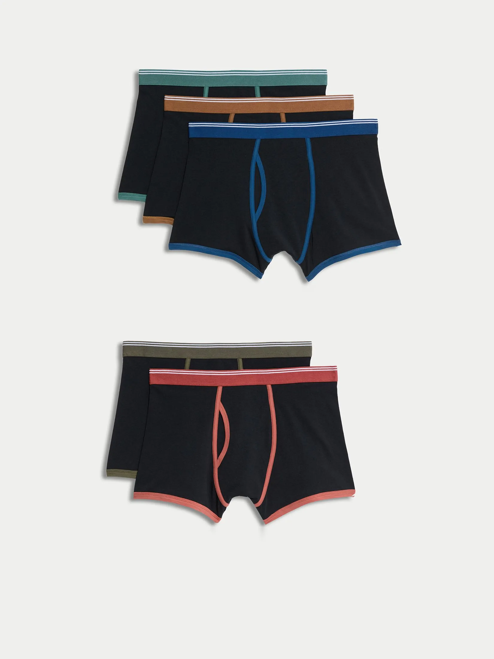 MARKS & SPENCER Men Underwear Trunks 5pk Cotton Rich Cool & Fresh Black