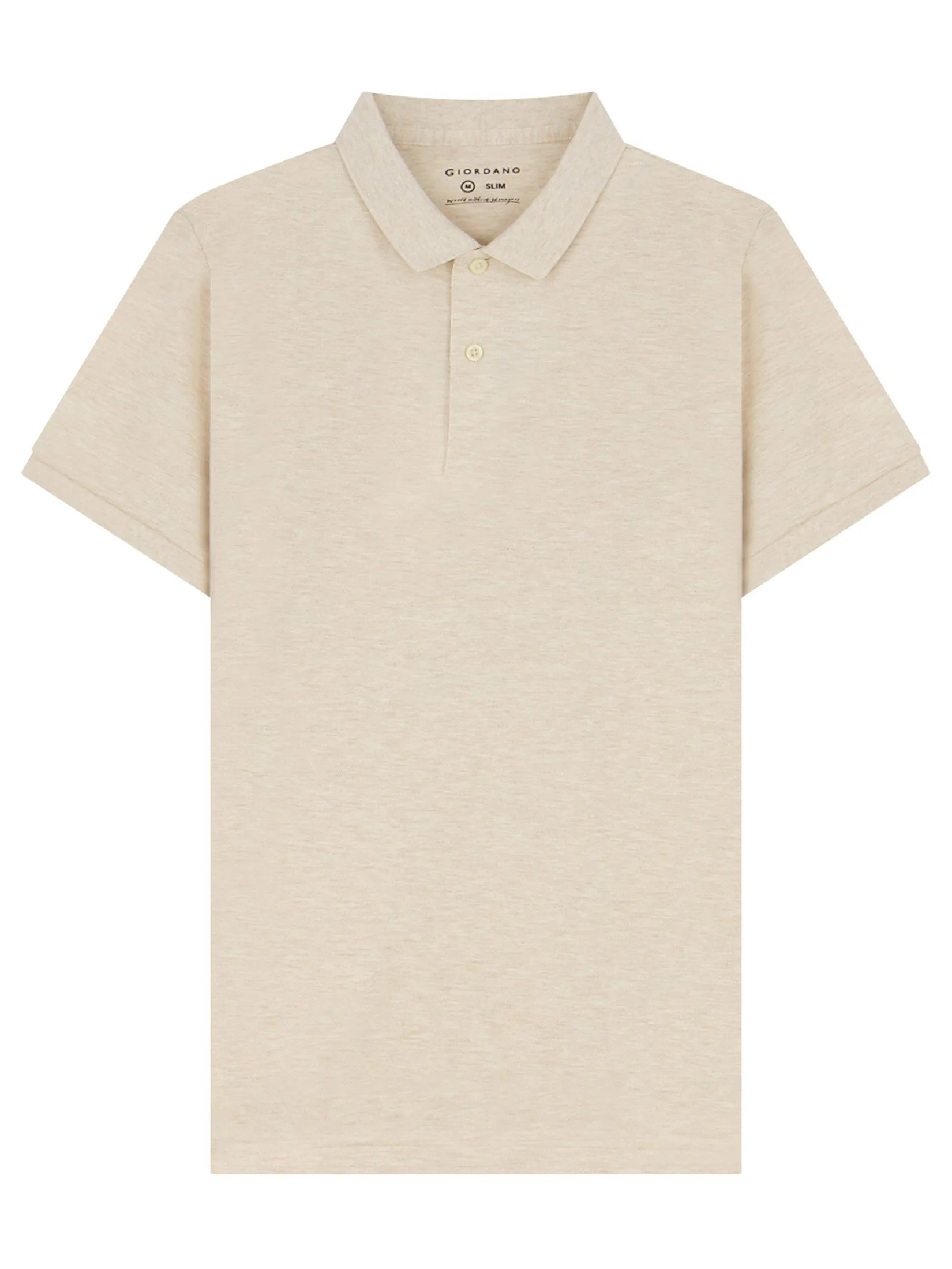 GIORDANO Men's Cotton Lycra Solid Polo Cashmere Khaki Size - L