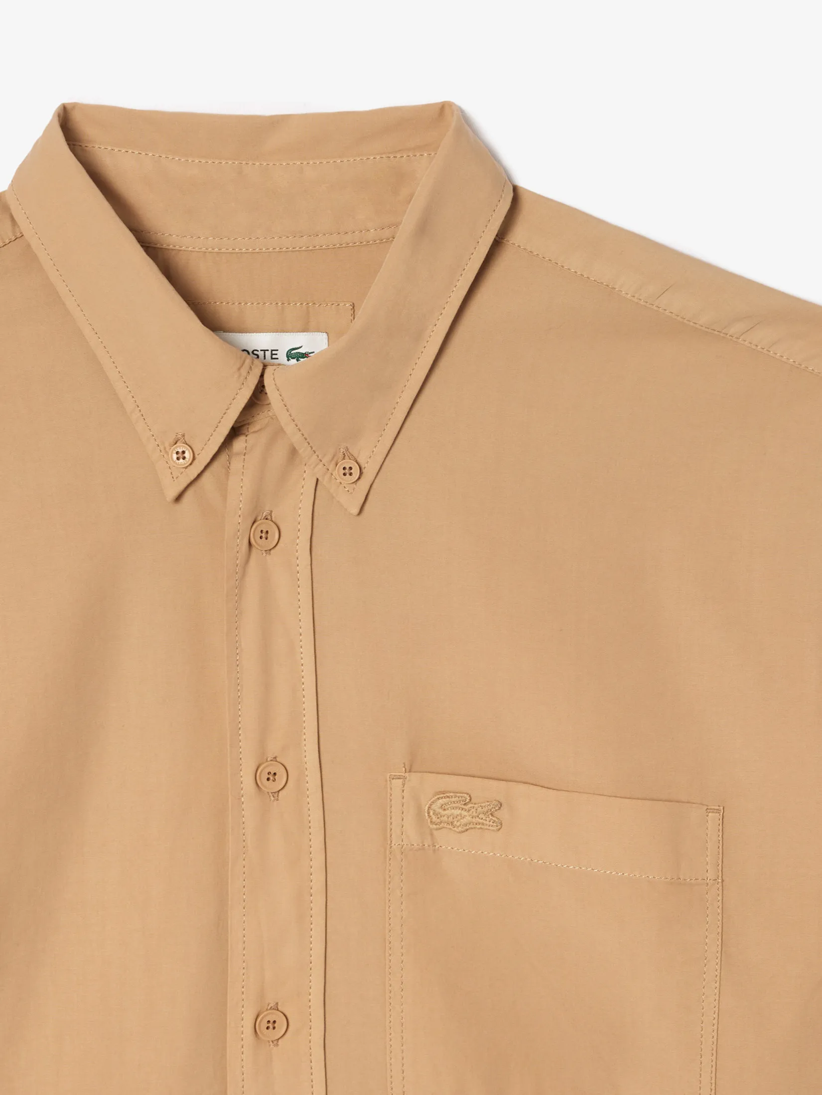 LACOSTE Relaxed Fit Washed Effect Poplin Shirt Beige