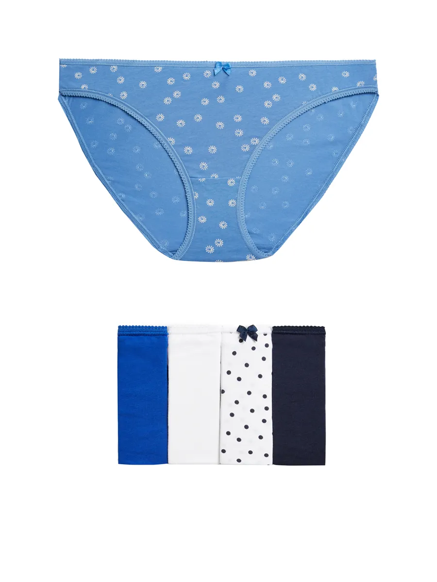 MARKS & SPENCER Women Knickers Cotton Lycra Bikini 5 Pk Multi-color Size - 16 UK