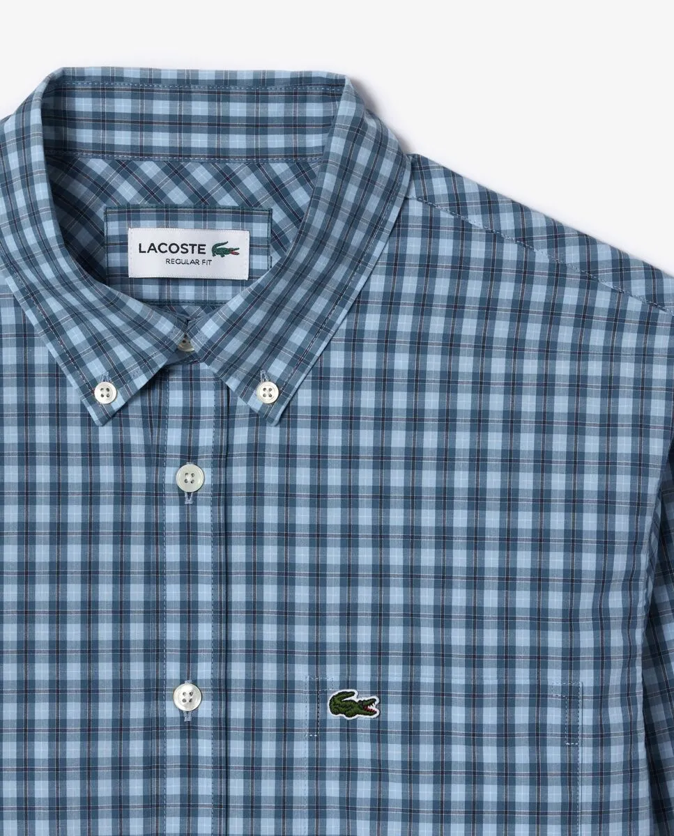 LACOSTE Blue Checked Poplin Shirt