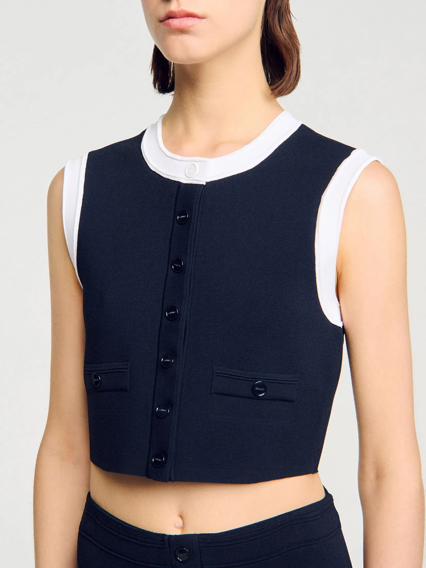 SANDRO Two-Tone Cropped Cardigan