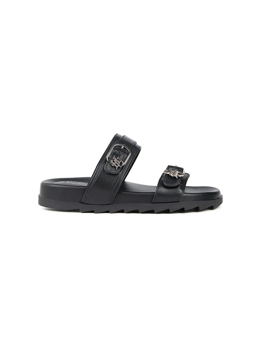 SHU WOMEN SOFASOFT SIGNET DUO-BELT SANDALS BLACK