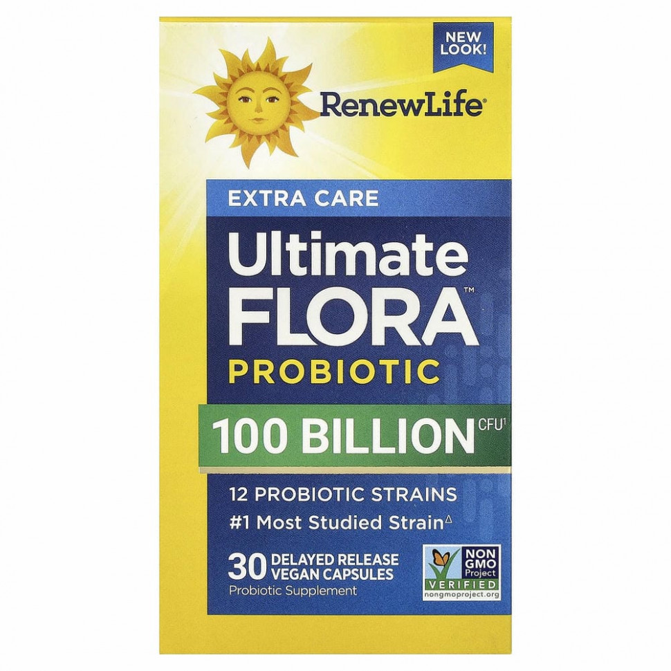 Renew Life, Ultimate Flora, пробиотик Ultimate Care, 100 млрд живых культур, 30 вегетарианских капсул