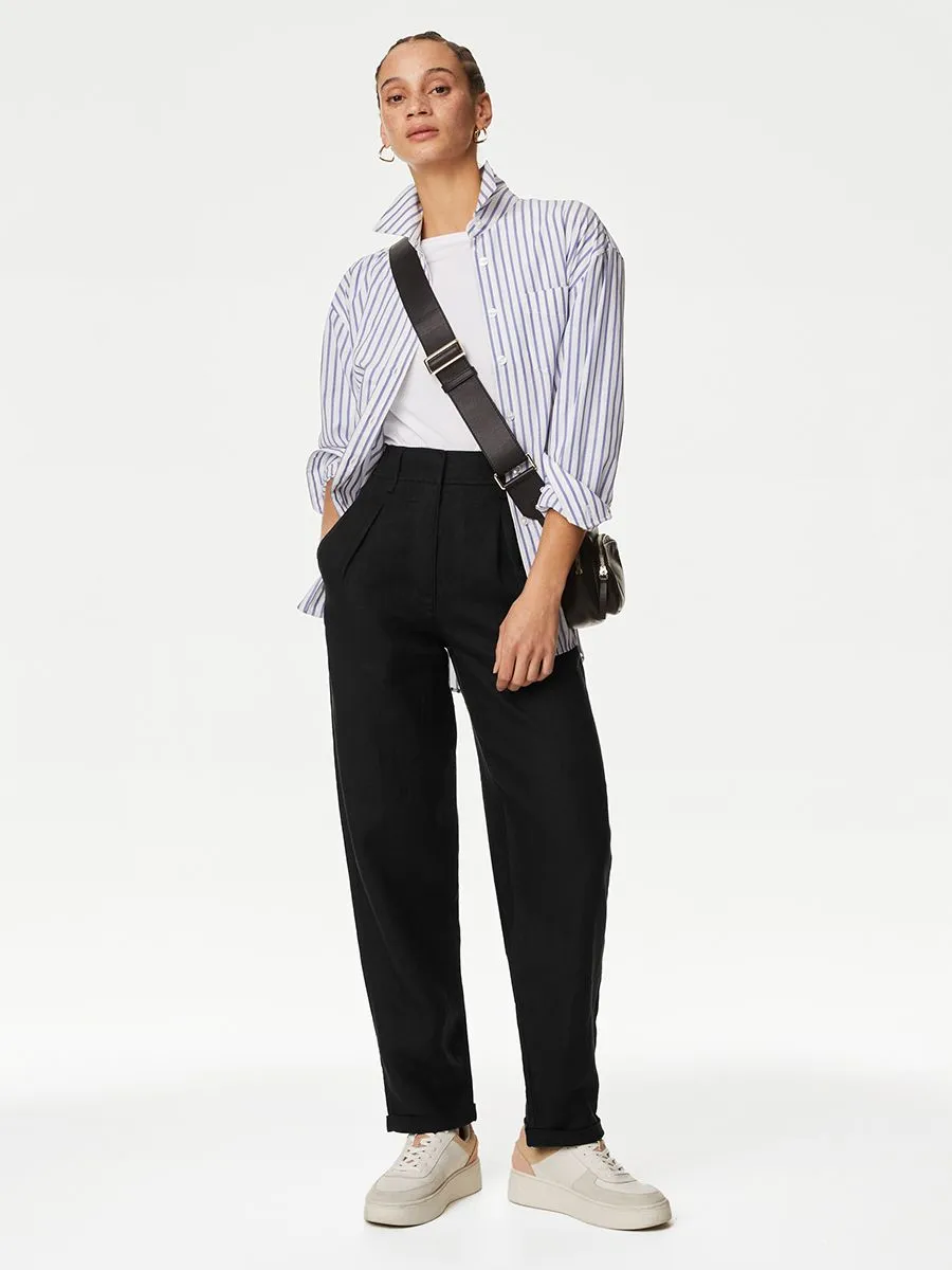 MARKS & SPENCER Women Trousers Pure Linen Tapered Black