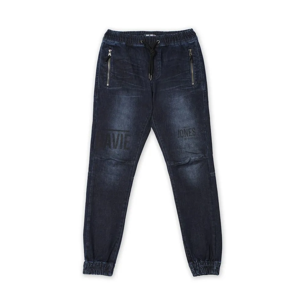 DAVIE JONES NAVY DRAWSTRING DENIM JOGGERS GP0101NV