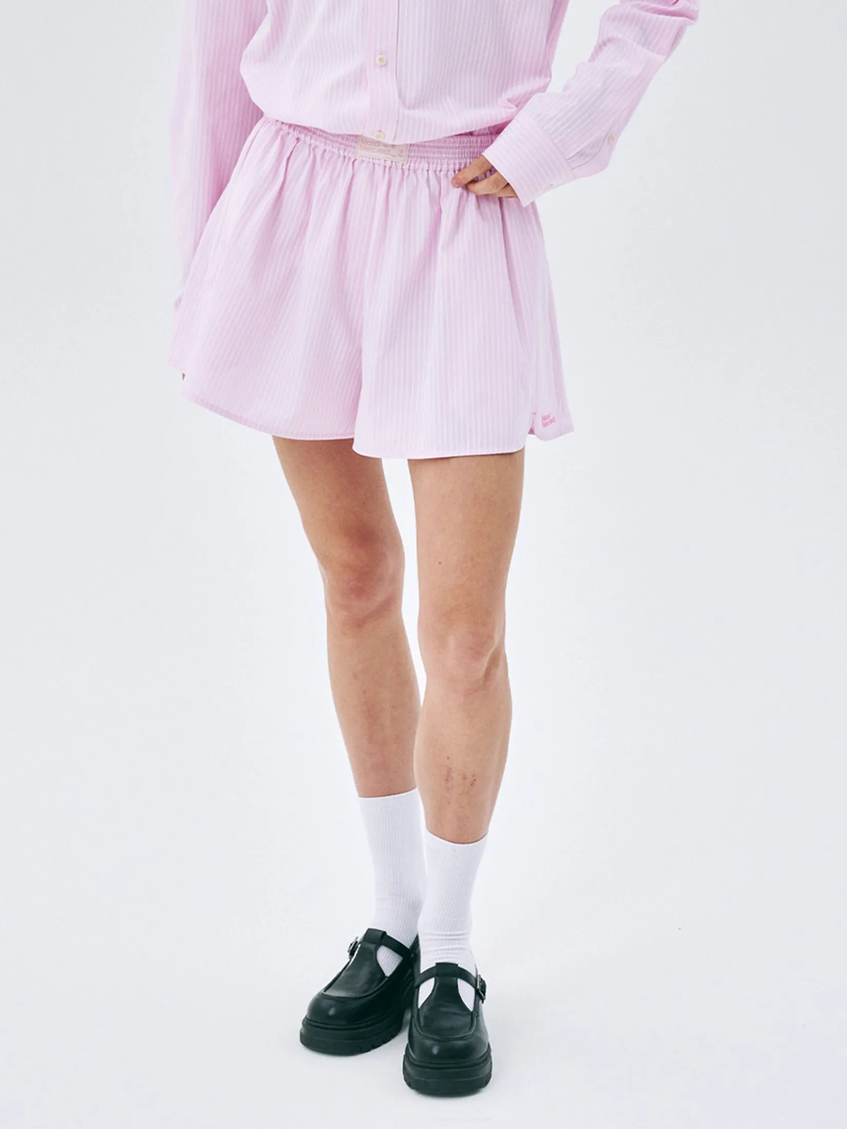 MARDI MERCREDI Cotton Shorts Stripe Pink F