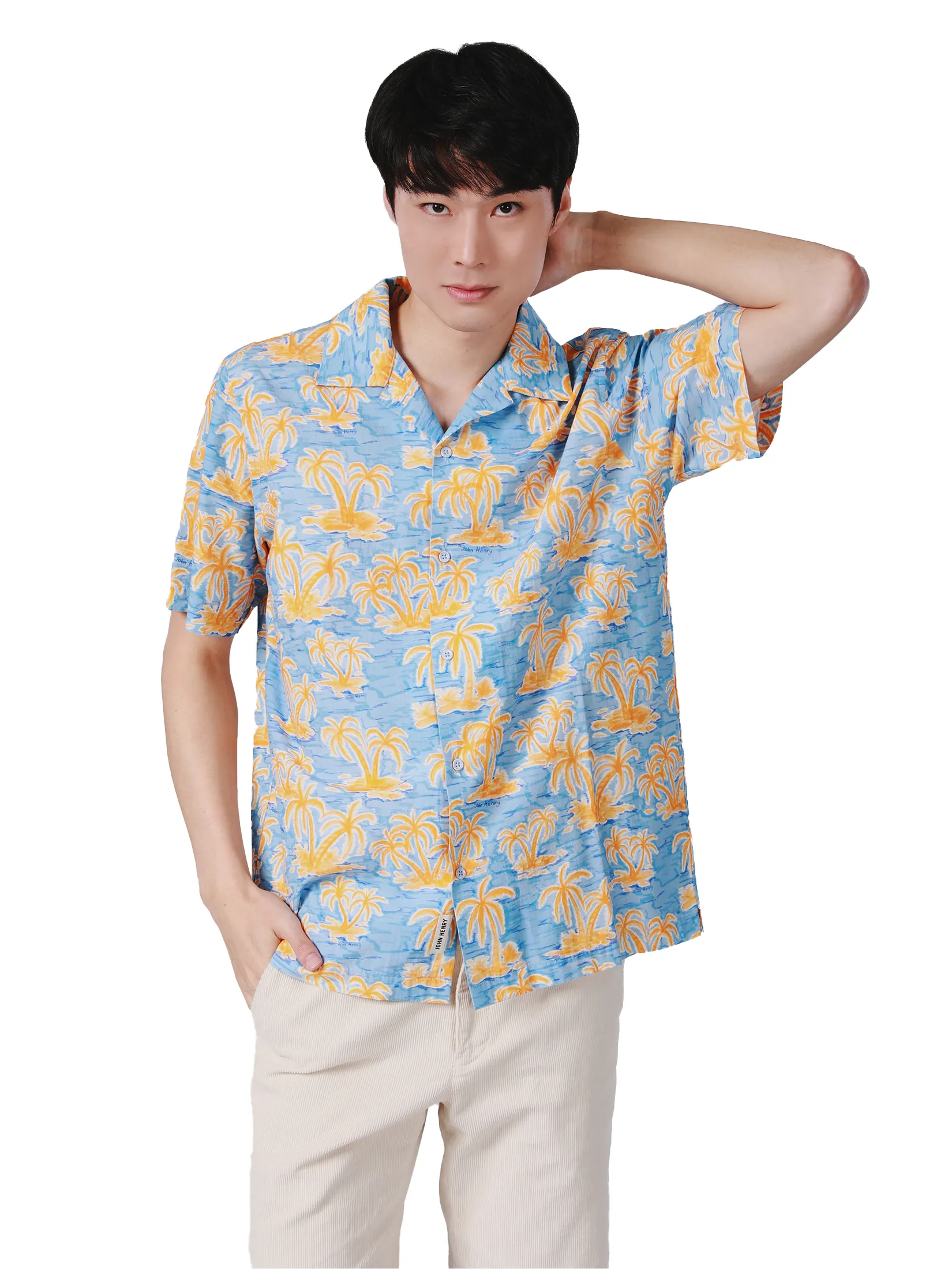 JOHN HENRY Men s Short Sleeves Hawaii Shirts (Relaxed Fit) SONGKRAN FESTIVAL Orange