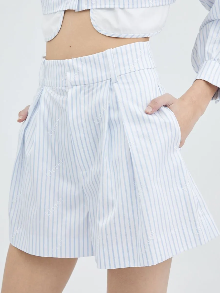 KLOSET (RS23) Striped Embroidered Shorts With Pockets At The Sides White