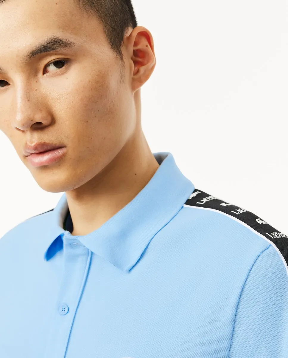 LACOSTE Regular Fit Logo Stripe Mini Piqu  Polo Shirt Blue