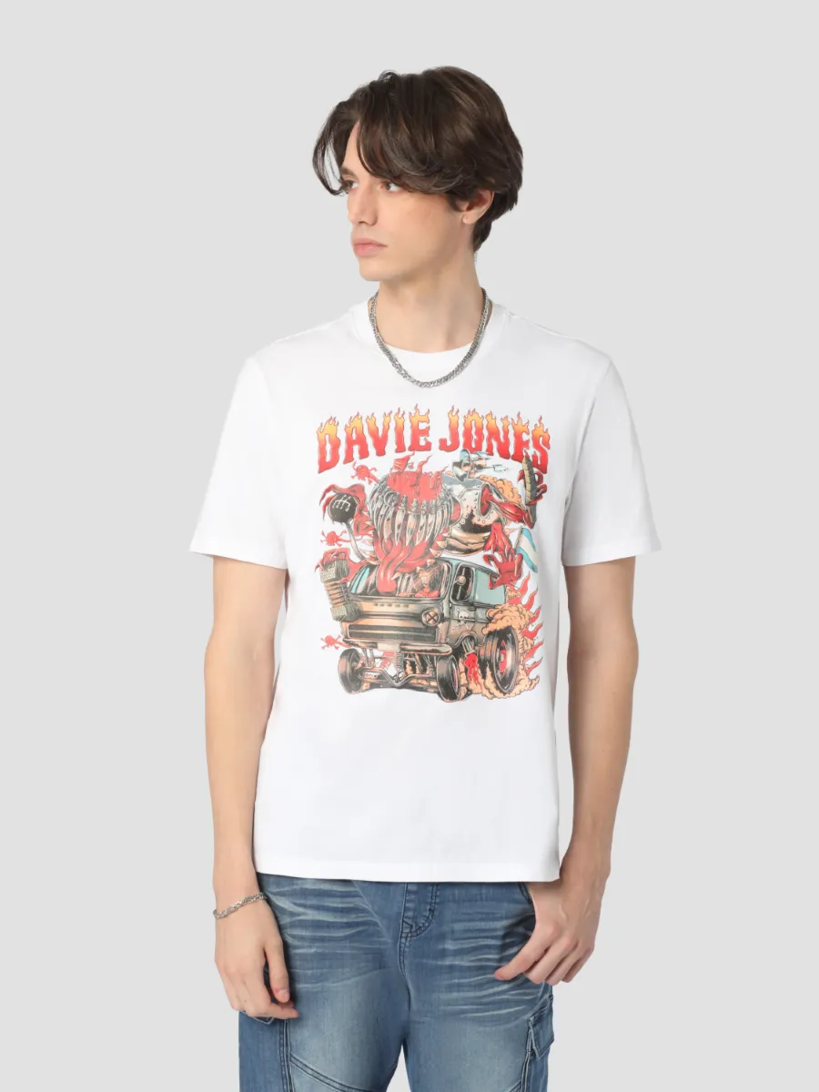 DAVIE JONES Men's Graphic Regular Fit T-Shirt White