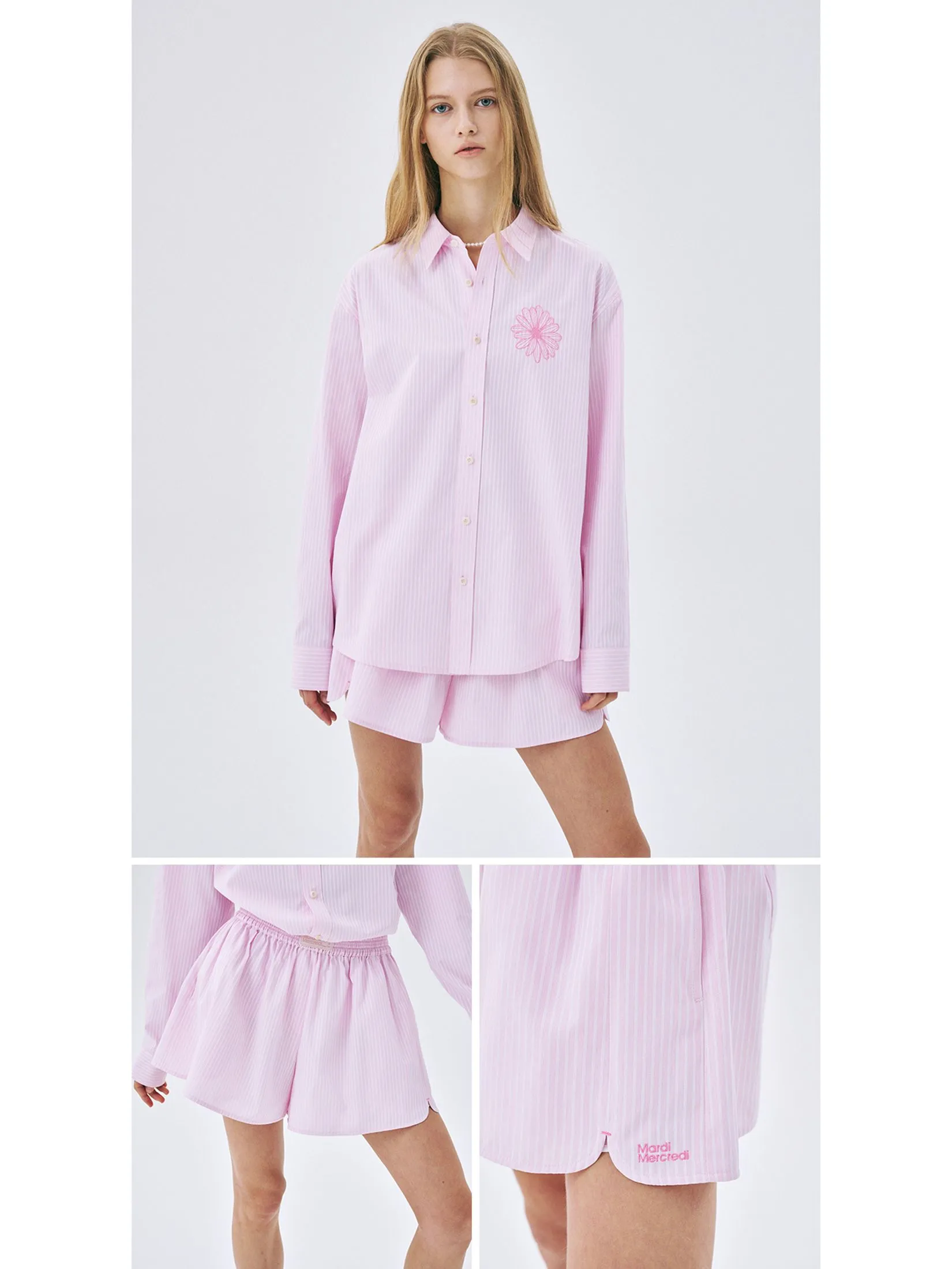 MARDI MERCREDI Cotton Shorts Stripe Pink F