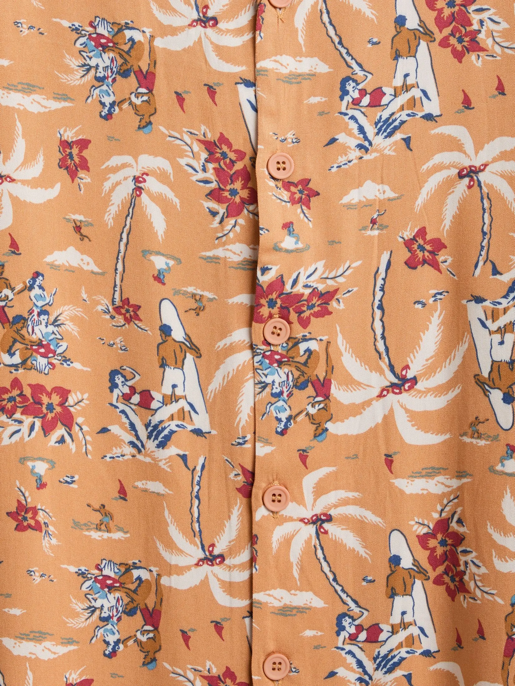 DEFRY 01 Men Shirt Short Sleeves Hawaiian Style Orange