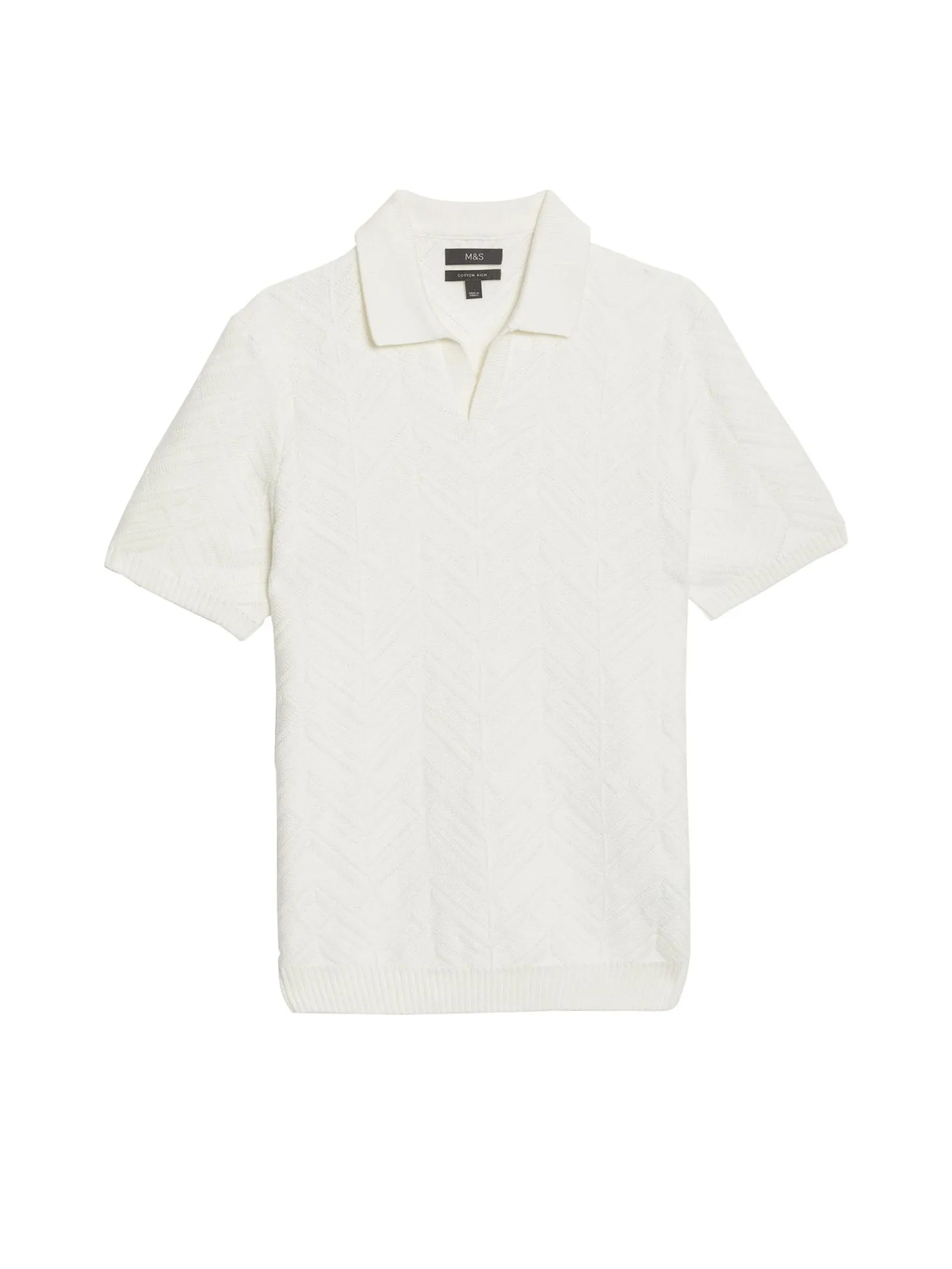 MARKS & SPENCER Men Polo Shirt Cotton Rich Open Neck Knitted Ivory
