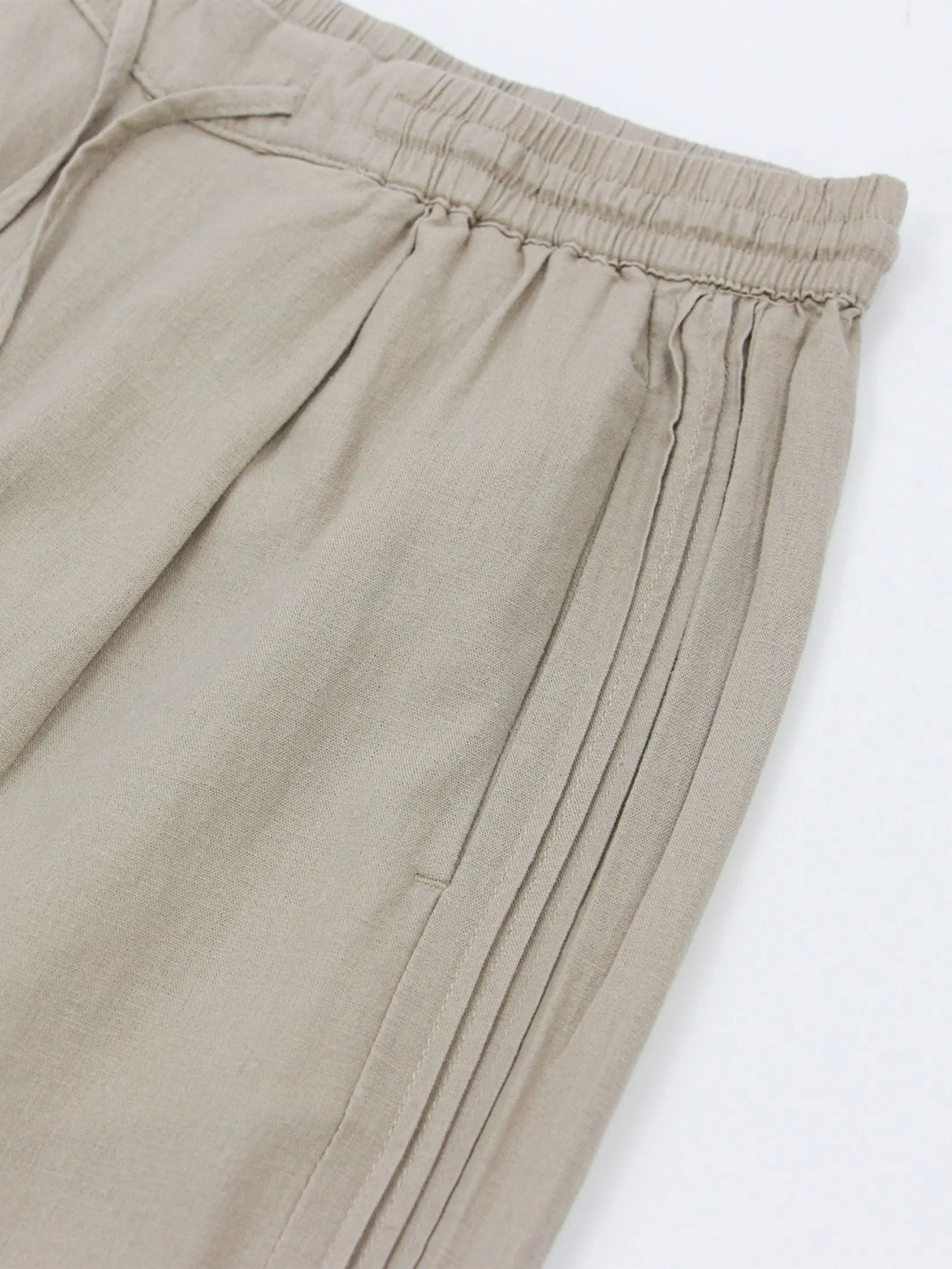 GIORDANO Women's Wide Leg Linen Viscose Pants Light mocha khaki